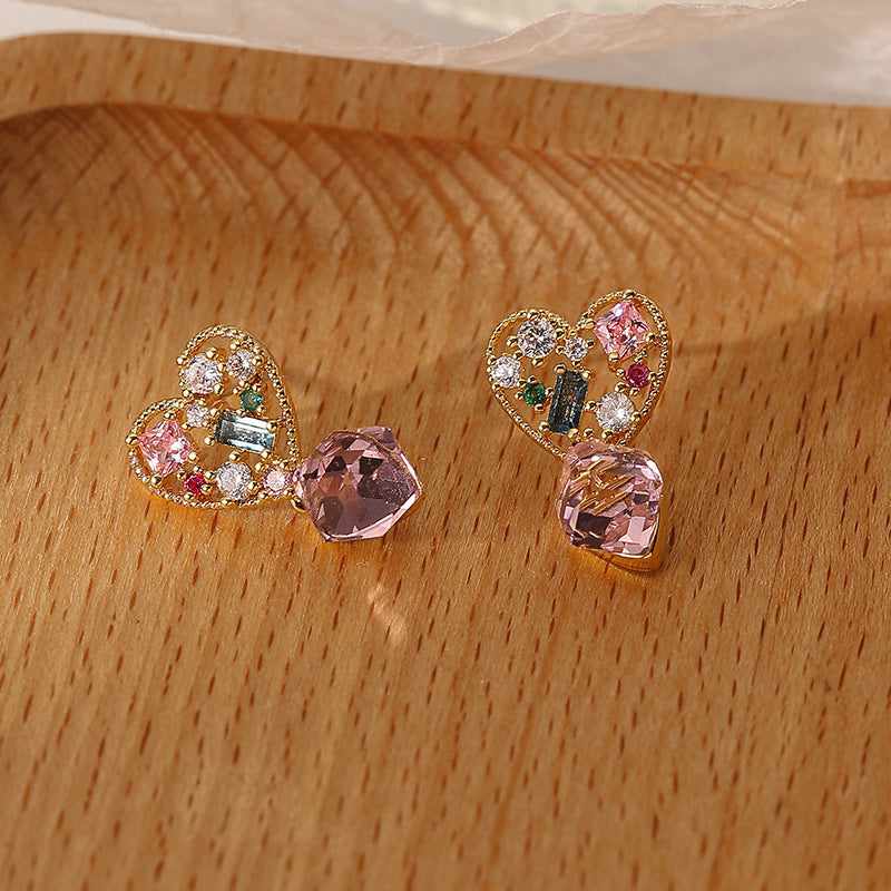 Vintage CZ Heart Dangle Earrings for Women - Sparkling Cubic Zirconia Drop Earrings | Perfect for Valentine's Day, Anniversary, Wedding & Date Night Jewelry Gift | DMS181