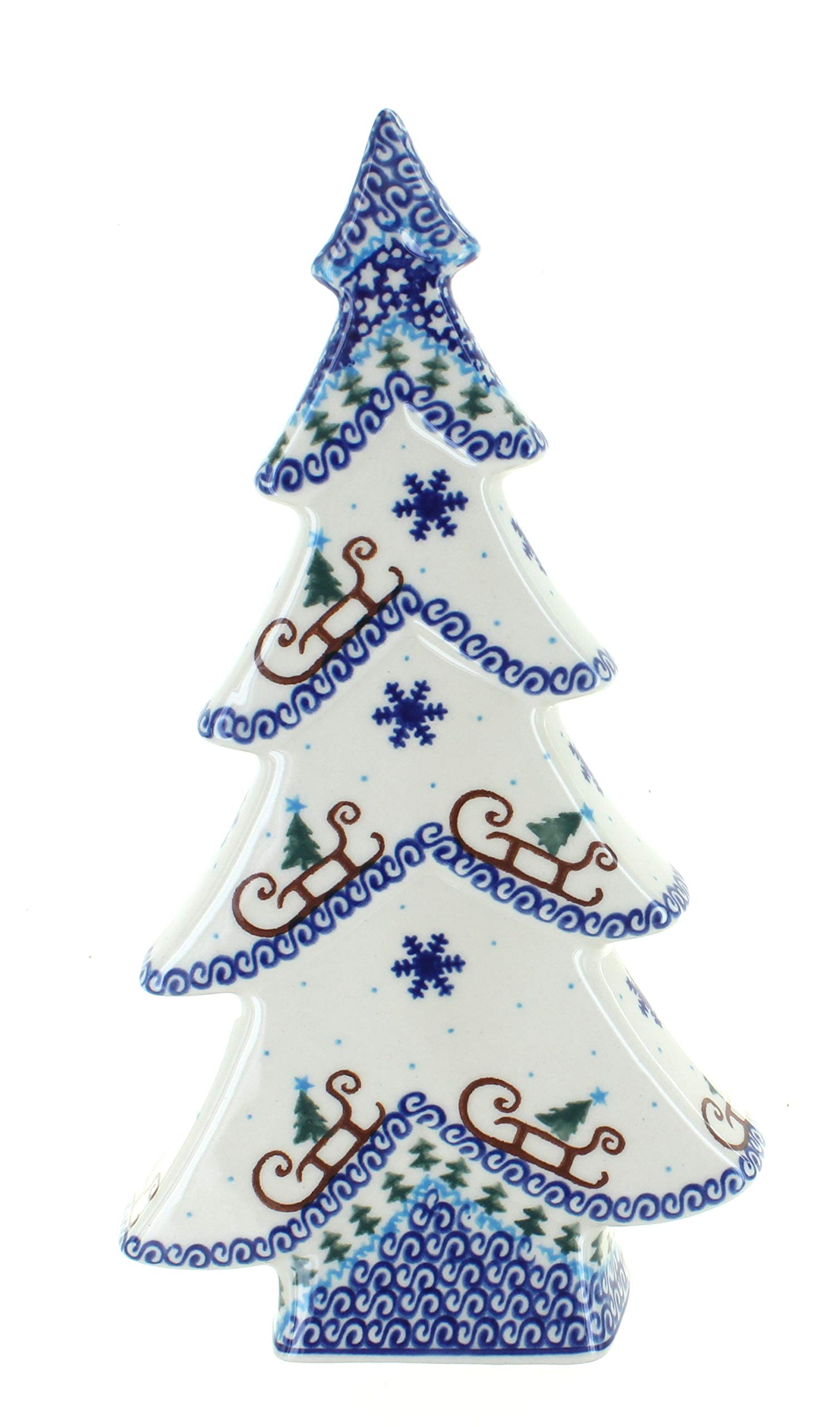 Blue Rose Polish Pottery Noel Nights Flat Christmas Tree Ornament - Handmade Ceramic Holiday Decor for Xmas Tree, Gift, Mantel & Tabletop Decoration