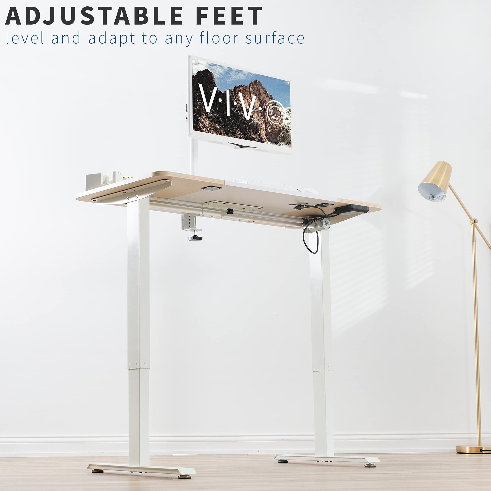 VIVO Electric Height Adjustable Standing Desk 47 x 24 Inches, Sit Stand Desk with Memory Controller, White & Light Wood (DESK-E144WC) - Perfect for Home Office, Gaming & Workspace Ergonomics
