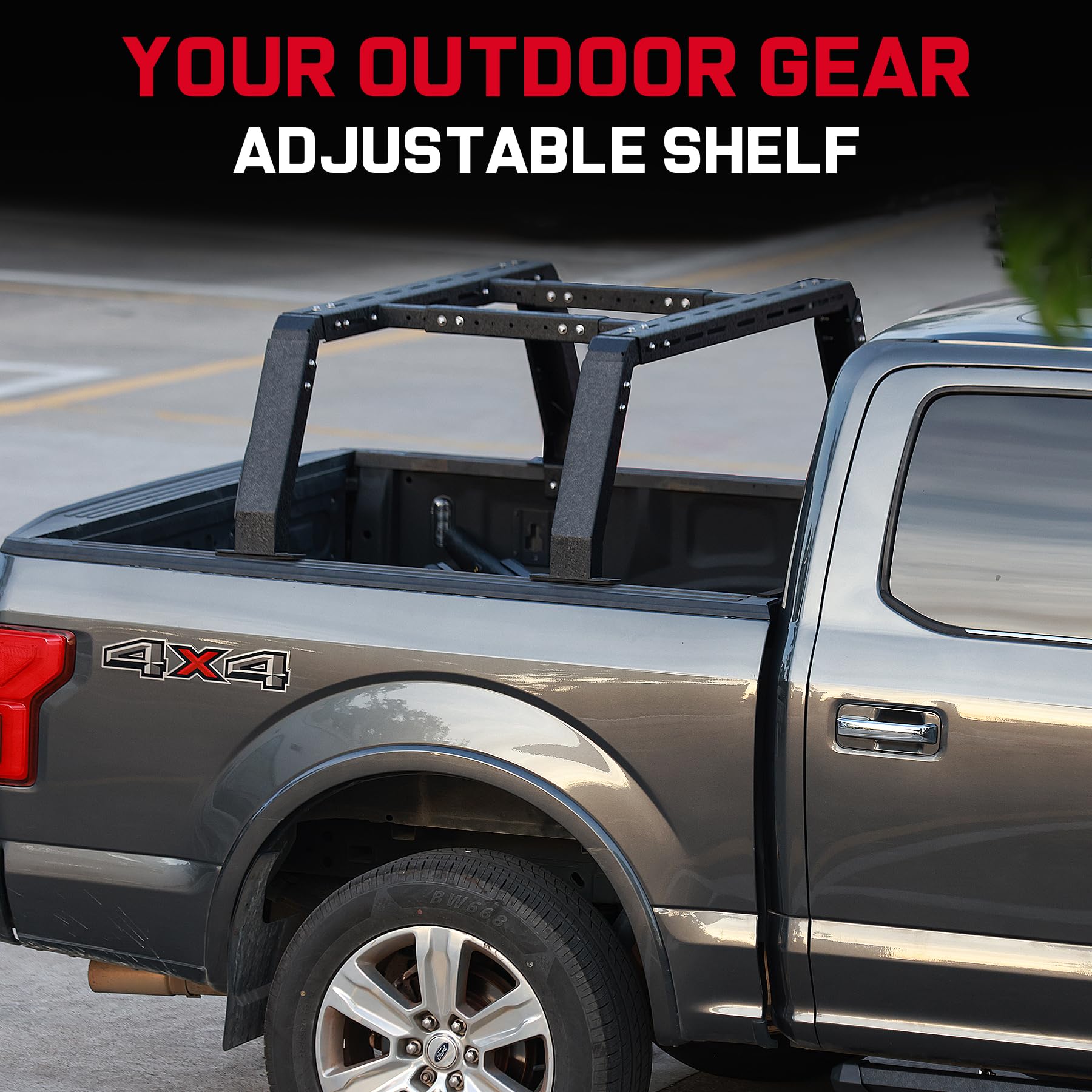 Adjustable Truck Bed Rack with LED Lights - Heavy Duty Overland Roof Rack Compatible with Ford F150, Toyota Tundra, Dodge Ram, Chevy Silverado & Nissan Titan | Ladder Rack for Pickups Without Factory Bed Rails or Tonneau Covers | Perfect for Camping, Off-Roading & Cargo Transport