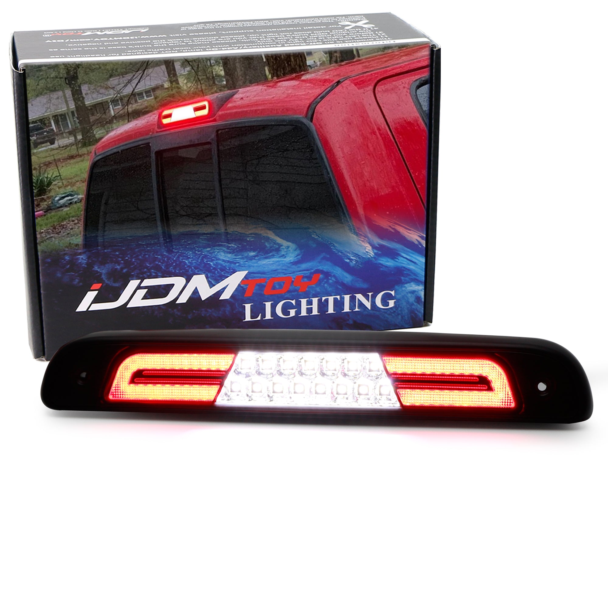 Dark Red Lens Double C Ring Full LED High Mount Third Brake Light for 1999-2016 Ford F250 - Enhanced Safety & Style for Pickup Trucks & Towing