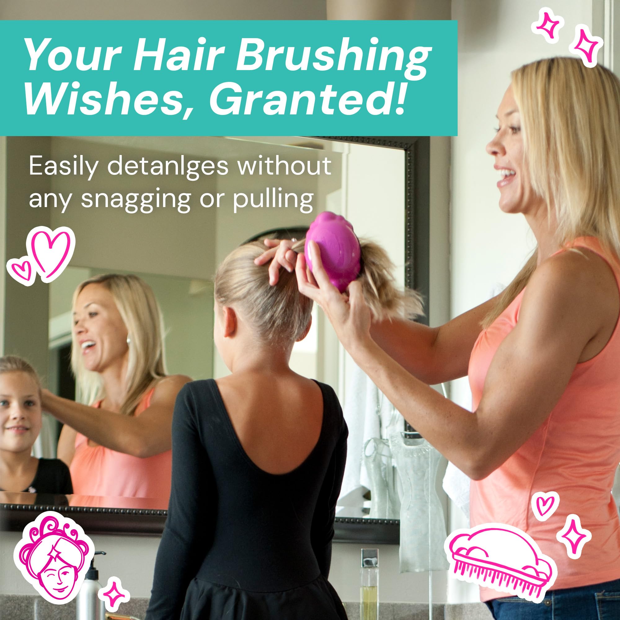 Knot Genie Detangling Hair Brush for Kids - Pain Free Knot Remover for Curly & Tangled Hair | Gentle Tangle Separator Leaves Hair Smooth & Shiny (Puff of Purple) | Perfect for Daily Hair Care, Travel & Sensitive Scalps