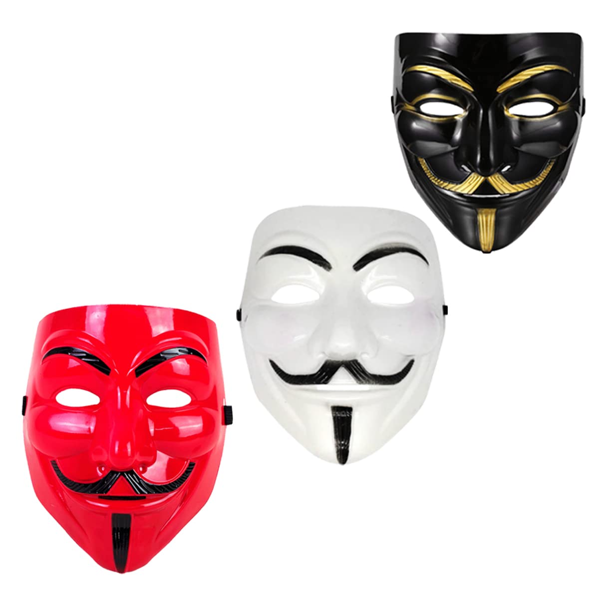 V for Vendetta Anonymous VIP Edition Face Mask - Sage Square Black, Red & White Set of 3 - Perfect Fit Cosplay & Halloween Costume Accessory for Parties, Protests & Movie Events