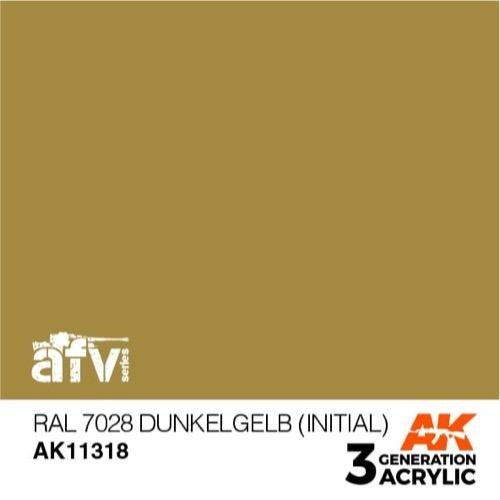 AK Interactive AK11318 AFV Series RAL 7028 Dunkelgelb (Dark Yellow) Initial Acrylic Paint - 17ml Bottle - 3rd Generation Formula - Perfect for Military Model Kits & Miniature Painting