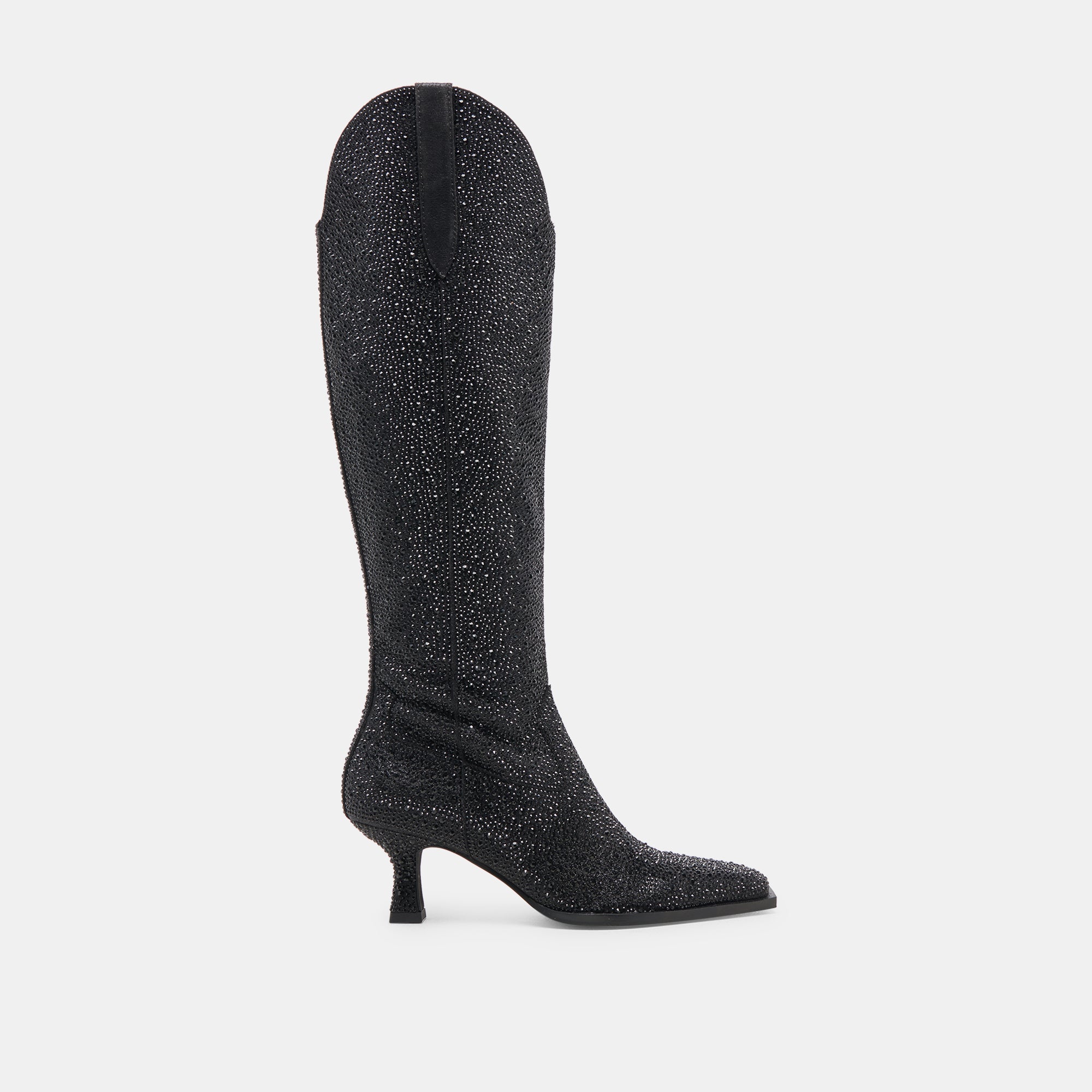Ariana Black Metallic Crystal Boots - Women's Fashion Knee High Boots with Sparkling Crystals for Parties, Night Out & Special Occasions
