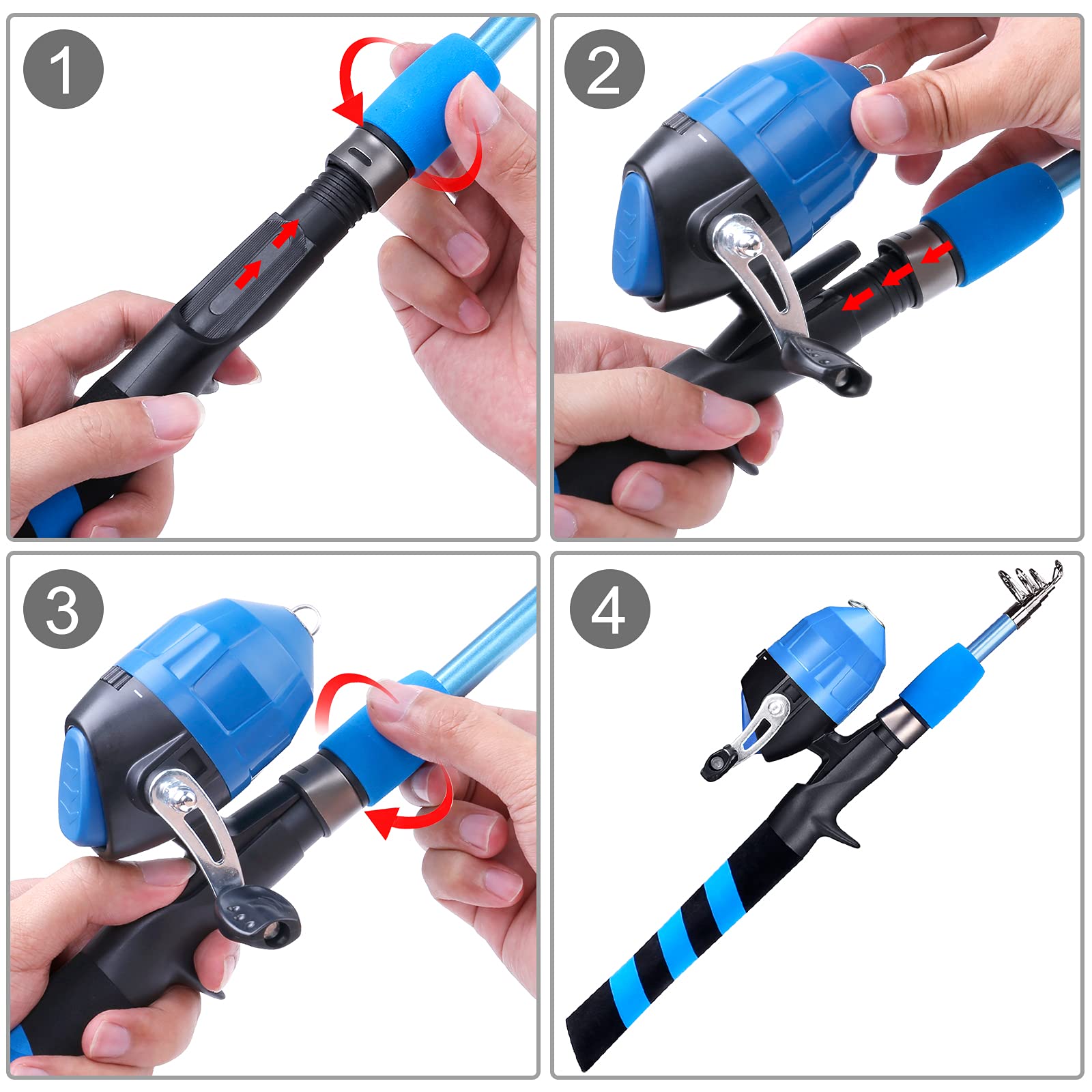PLUSINNO Kids Fishing Pole - Telescopic Fishing Rod and Reel Combo Kit with Tackle Box for Boys & Girls | Portable Youth Fishing Gear for Lakes, Ponds, and Outdoor Adventures