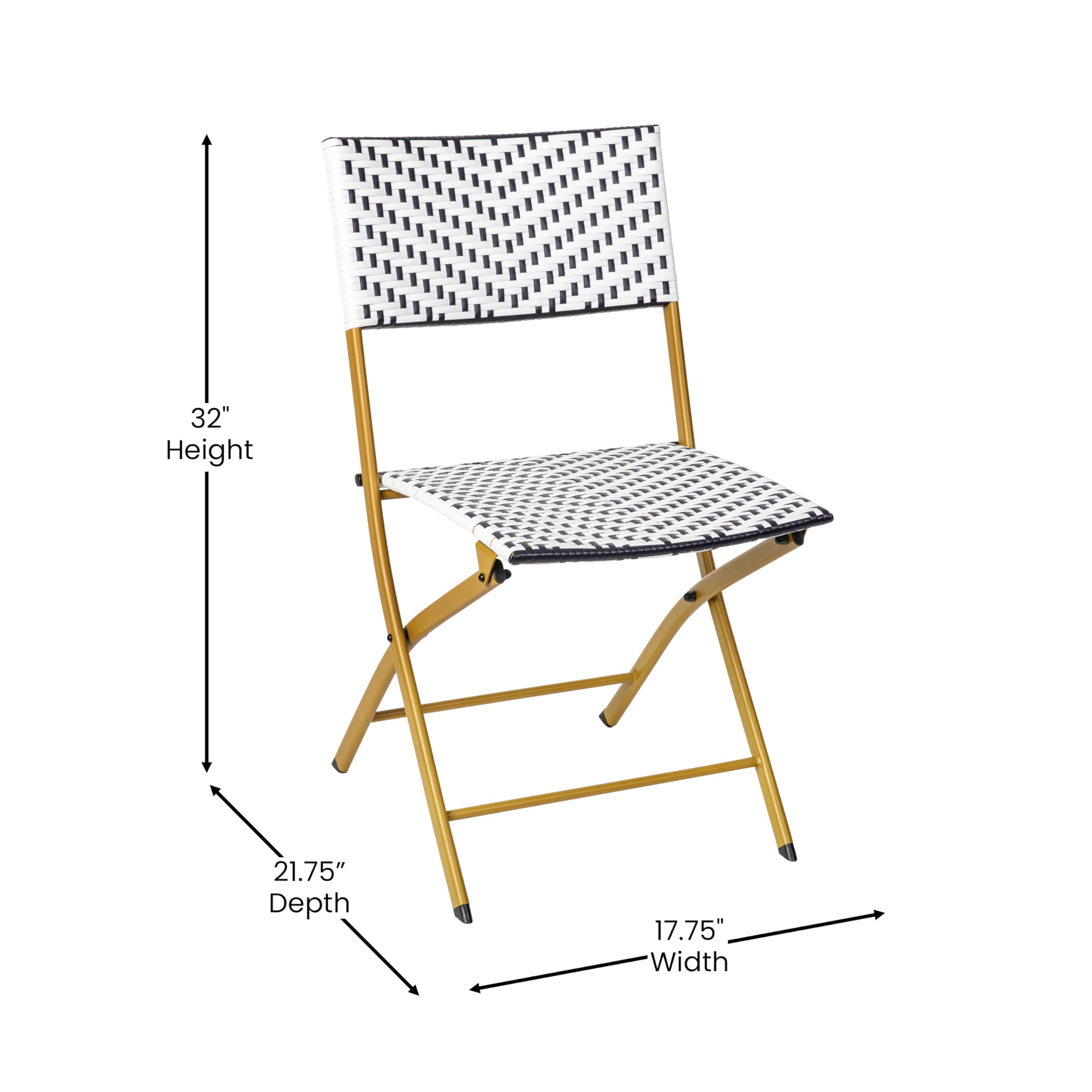 Flash Furniture Rouen Commercial Grade Folding Bistro Set - 3 Piece Indoor/Outdoor PE Rattan Table with Navy/White Cushions & Natural Steel Frame | Perfect for Patio, Garden, Cafe, Restaurant Outdoor Dining