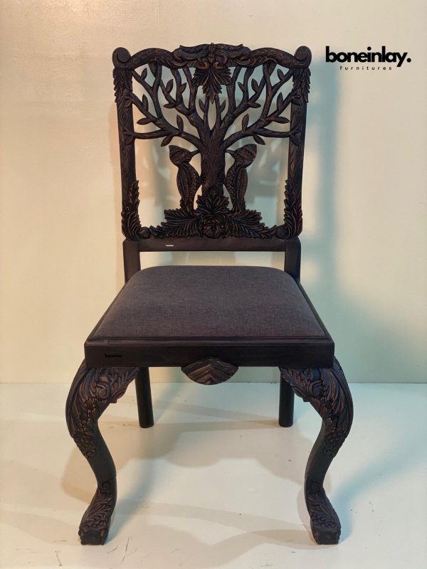 Hand Carved Woodpecker Dining Chair - Solid Wooden Dining Table Chair for Kitchen & Dining Room | Rustic Home Decor & Farmhouse Style Seating