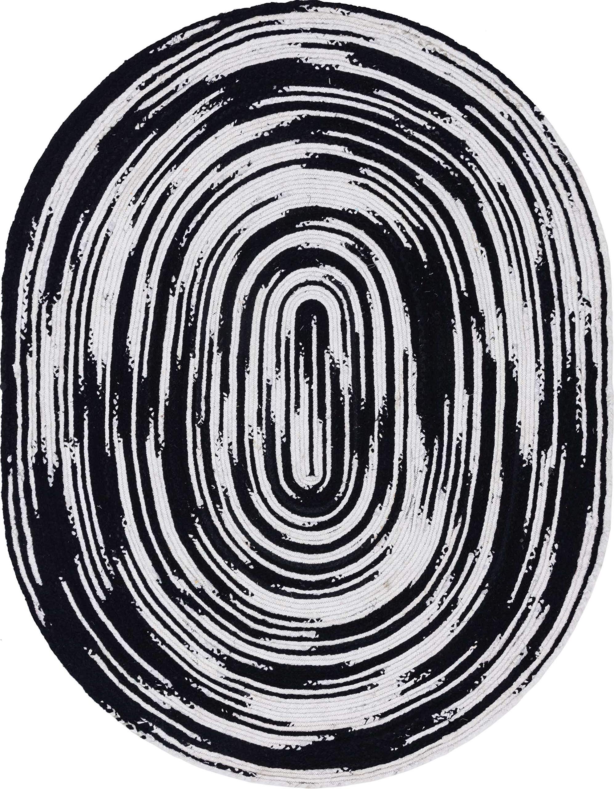 Unique Loom Braided Chindi Collection Casual Modern Black Oval Rug 8' x 10' - Handwoven Boho Chic Area Rug for Living Room, Bedroom, or Office Decor