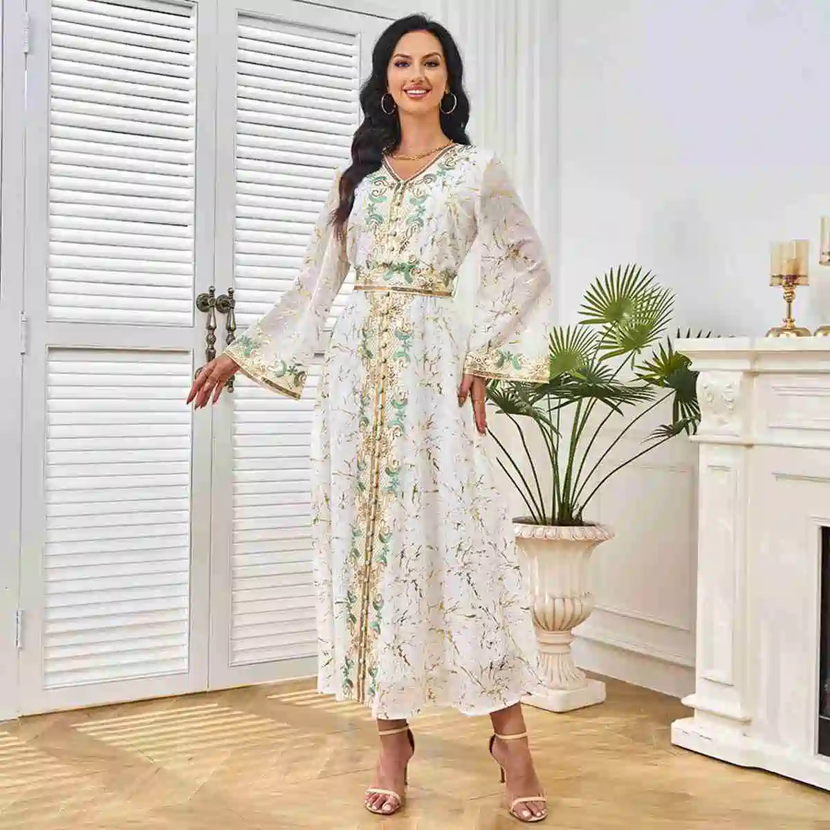 Elegant Eid Bronzing Kaftan Dress for Women - Party & Wedding Guest Outfit - Boho Maxi Dress with Embroidery - Perfect for Special Occasions, Festivals & Celebrations