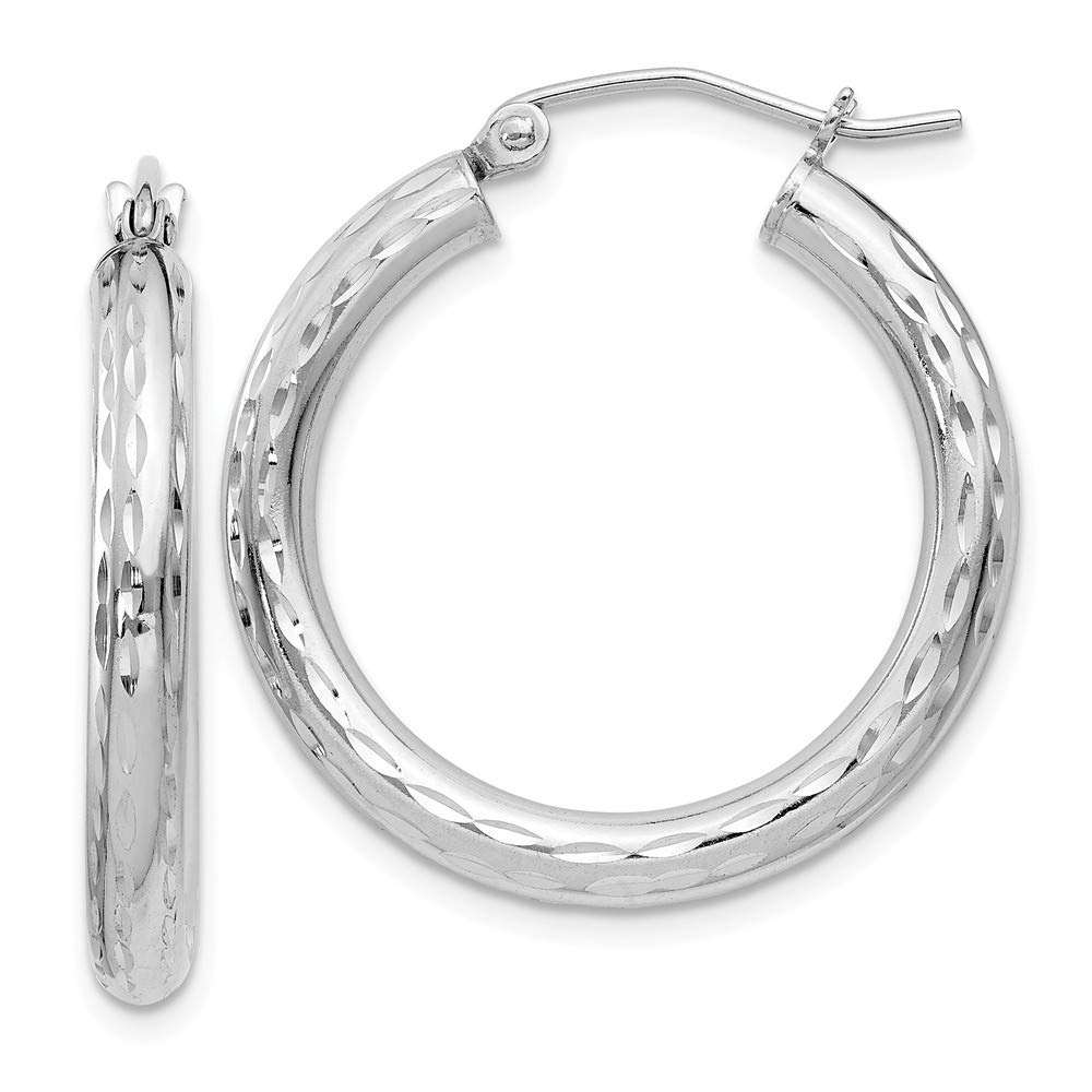 Sterling Silver Rhodium-Plated 3.00mm Shiny-Cut Hoop Earrings for Women | Hypoallergenic Dangle Earrings | Perfect for Parties, Weddings & Everyday Wear (QE3542)