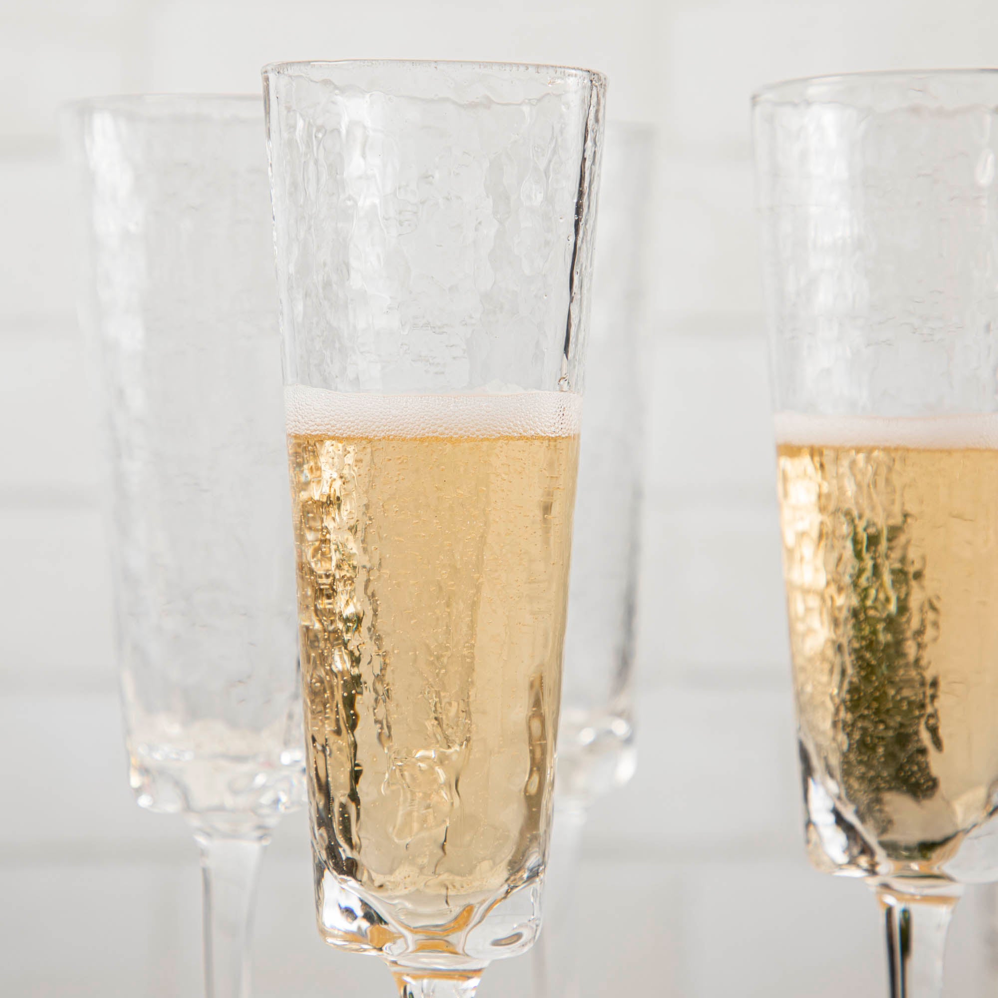 Elegant Hammered Glass Champagne Flutes Set of 4 - Perfect for Weddings, Anniversaries & Romantic Celebrations - Dishwasher Safe Crystal Stemware