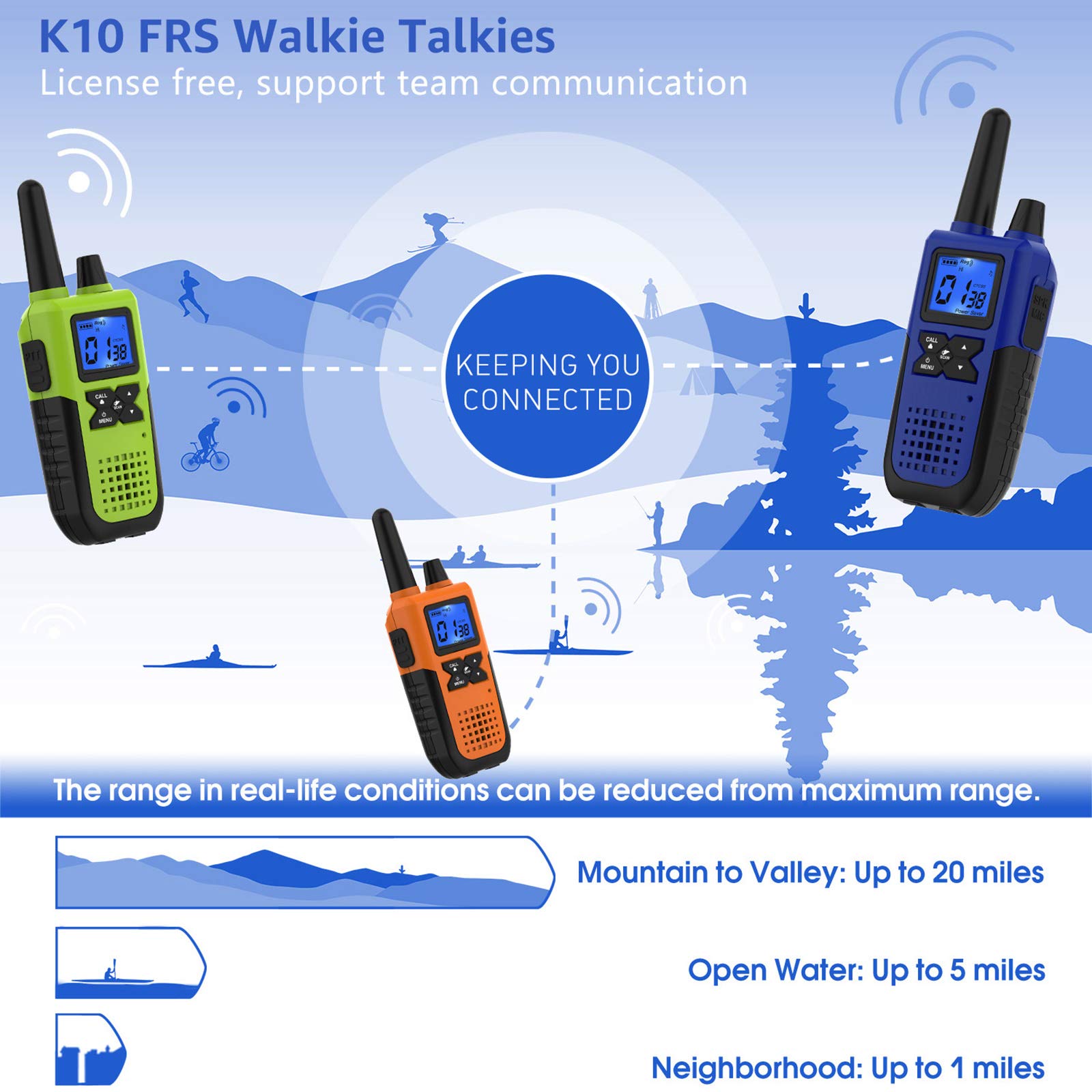 Long Range Walkie Talkies for Adults - 6 Pack Rechargeable Two Way Radios with Earpiece Mic, USB Charger & NOAA Weather Alert - Perfect for Hiking, Camping, Outdoor Adventures and Family Communication