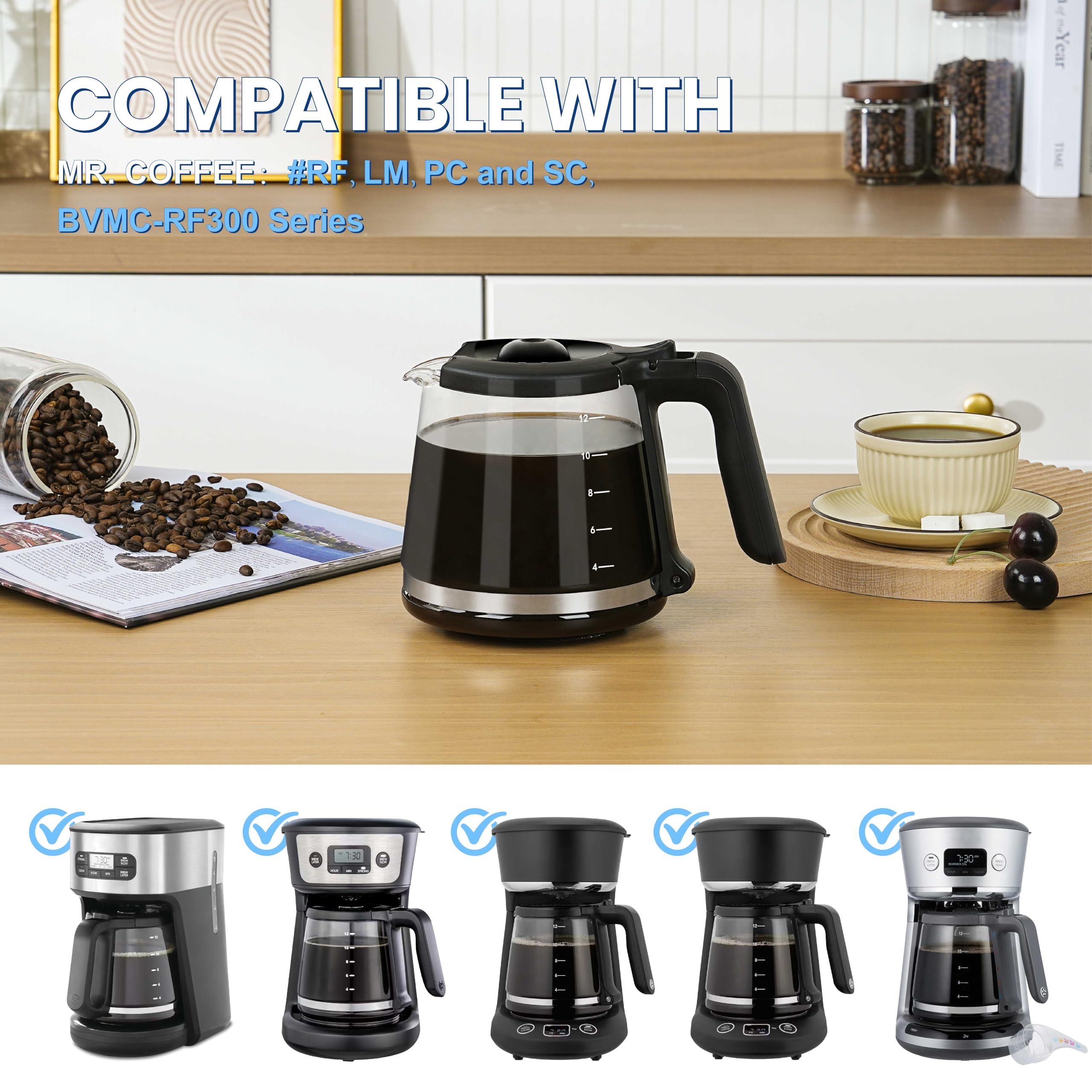 12-Cup Replacement Coffee Carafe - Compatible with Mr. Coffee Maker Models RF, LM, PC, SC Series - Perfect for Home, Office, and Restaurant Use