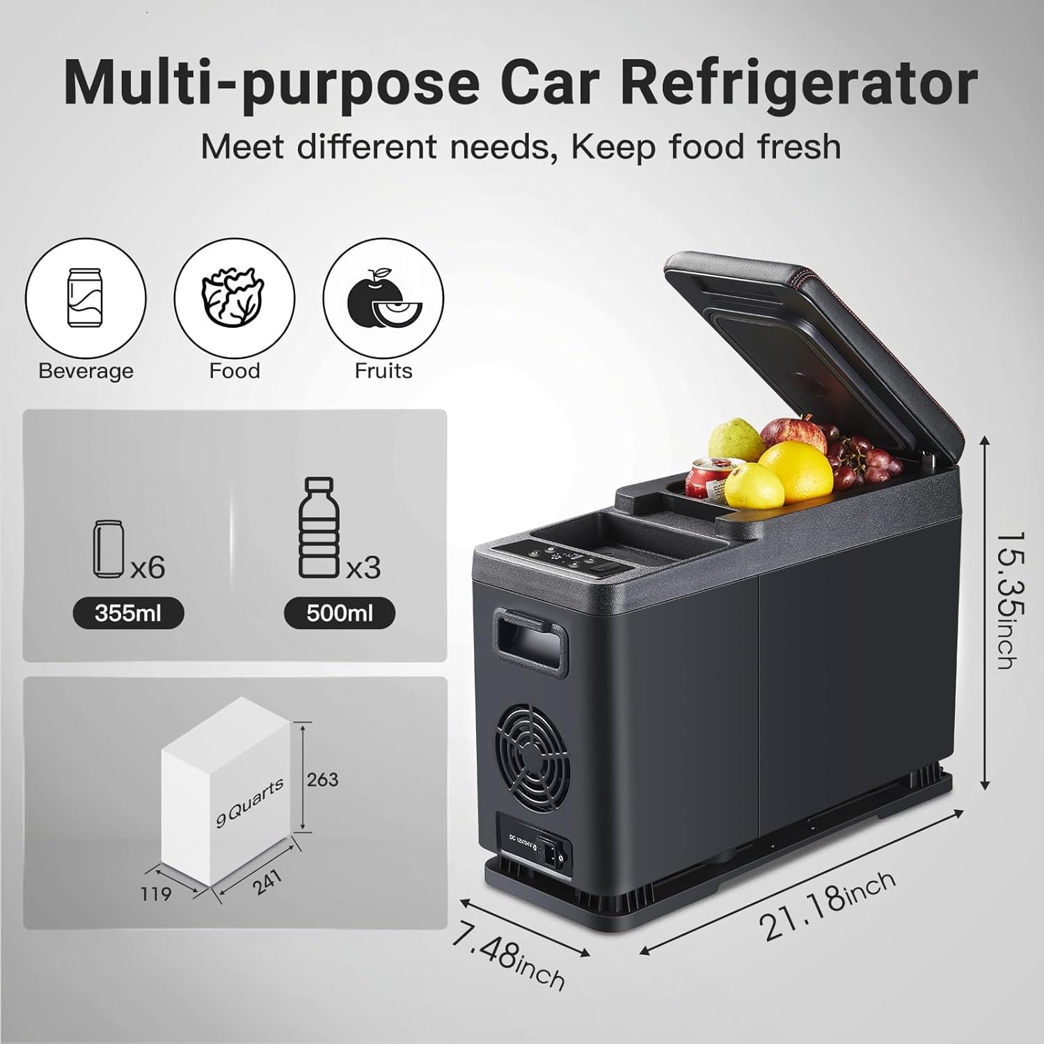 12V Small Car Refrigerator - 9 Quart Portable Mini Fridge for Camping, Trucks & Vehicles | WiFi APP Control (5°F-68°F) | 12/24V DC Electric Cooler for Road Trips, Boats, Vans & SUVs | Perfect for Travel, Picnics & Outdoor Adventures