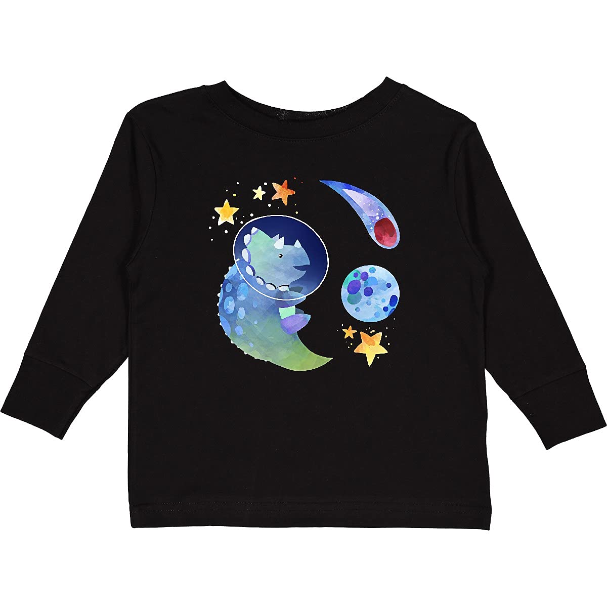Inktastic Triceratops in Space with Planets - Dinosaur Toddler Long Sleeve T-Shirt for Boys & Girls - Fun Kids Casual Wear for Playdates, School & Birthday Parties