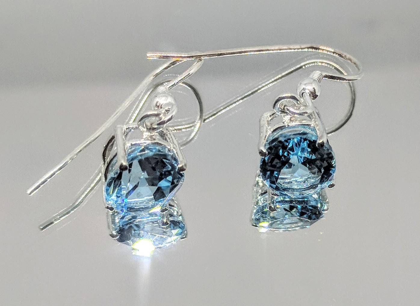 Natural Blue Topaz Dangle Earrings - Solid Sterling Silver or 14K Gold (Yellow/White/Rose) | 7x5mm & 10x8mm Oval Cut | December Birthstone Jewelry | French Wire Hoop Earrings for Women | Perfect Gift for Birthday, Anniversary & Special Occasions