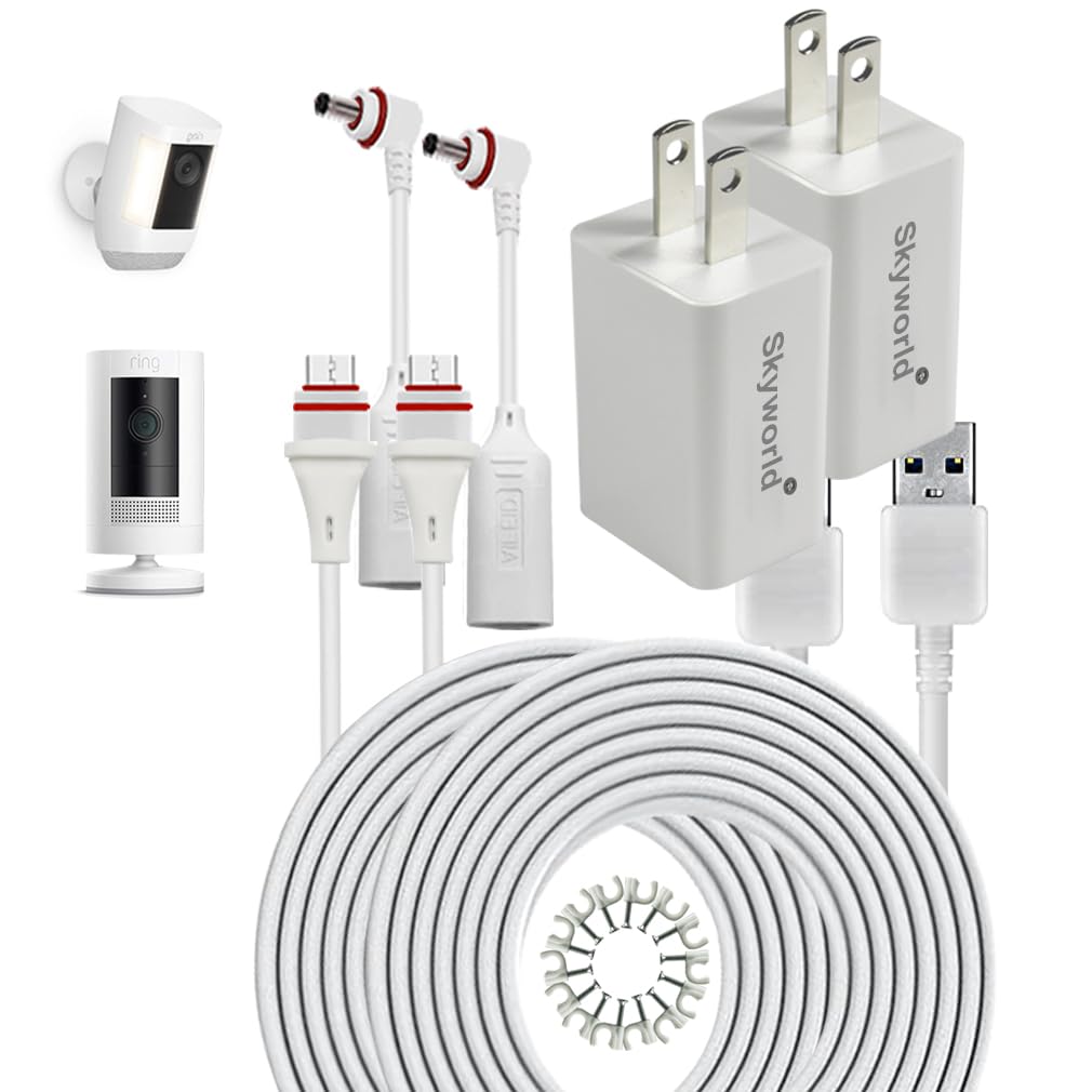 Compatible USB Type-C Charger Cable and Adapter for Ring Camera Battery - Works with Ring Stick Up Cam, Spotlight Cam Plus/Pro Battery & USB/DC3.5 Devices (2-Pack) - Perfect for Home Security & Outdoor Surveillance