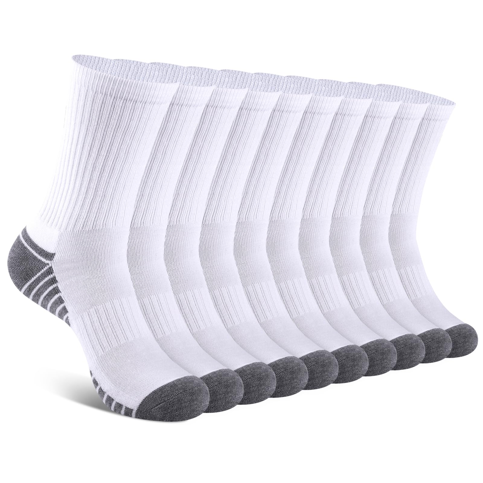 COOVAN 8 Pairs Men's Cushioned Athletic Crew Socks - Moisture Wicking Work Socks for Running, Hiking & Outdoor Activities - 8 Pack Breathable Comfort Socks for Daily Wear & Sports