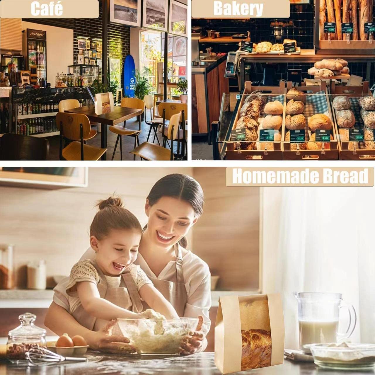 Large Paper Bread Bags with Window for Homemade Sourdough & Bakery - 13.7x8.2x3.5 inch Bread Gifting Bags with Seal Sticker (Pack of 25) - Perfect for Artisan Bread Storage, Farmer's Market Sales & Holiday Gift Packaging