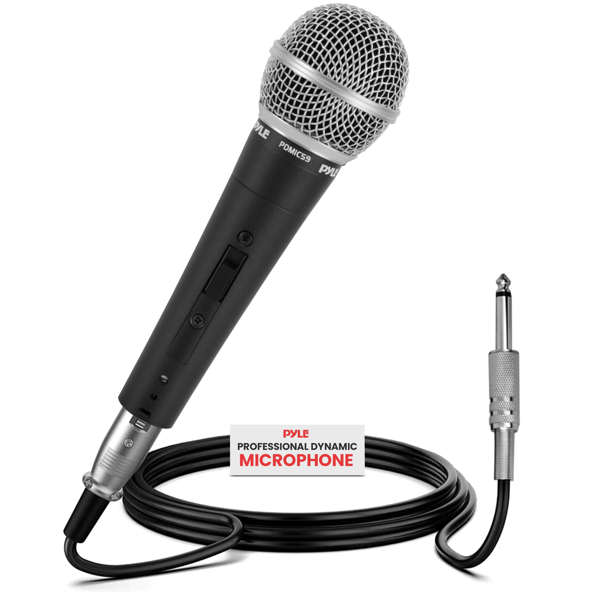 Pyle Professional Dynamic Vocal Microphone - Cardioid Unidirectional Handheld Mic with ON/OFF Switch & 15ft XLR to 1/4'' Cable - Ideal for Live Performances, Studio Recording & Karaoke (PDMIC59)