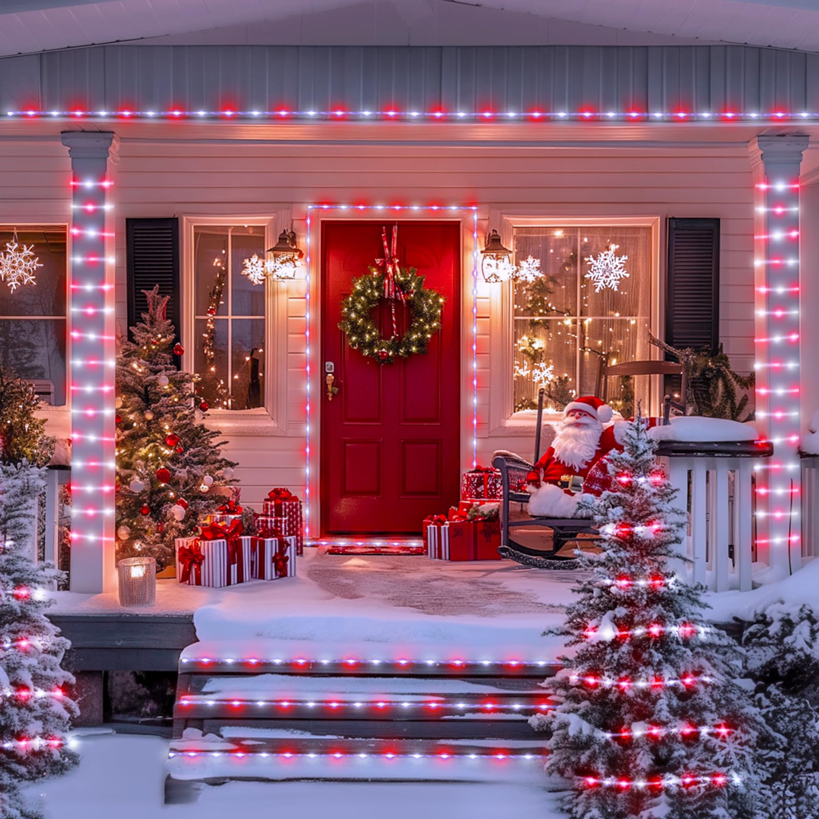 JMEXSUSS 200 LED Solar Christmas Rope Lights - 72ft Outdoor Waterproof String Lights with 8 Lighting Modes (Red & White) - Perfect for Fence, Yard, Walkway, Garden, Patio & Holiday Decorations