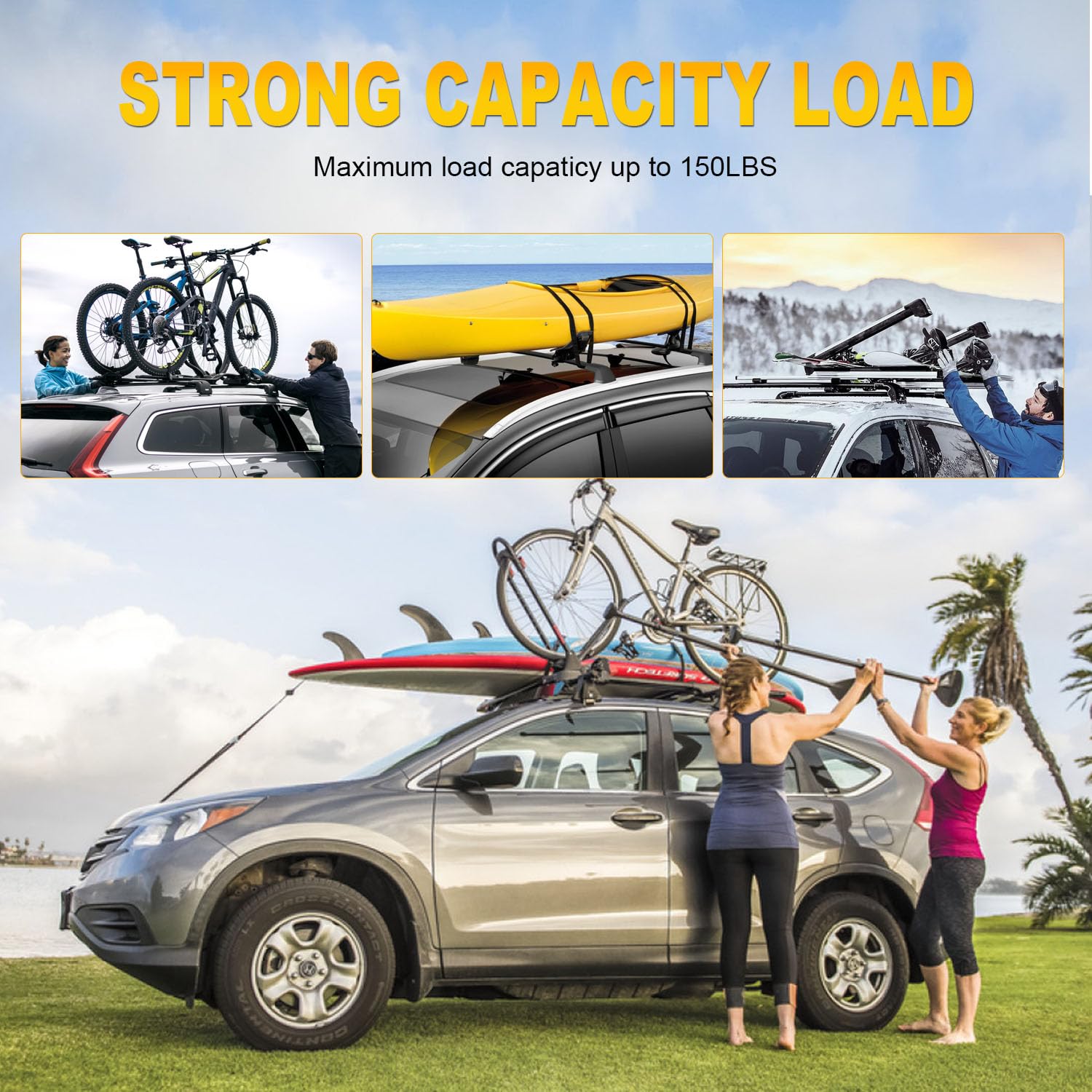 OCPTY Universal Roof Rack Ski and Snowboard Carrier with Locking System - Secure Transport for Winter Sports Gear - Perfect for SUVs, Trucks & Crossovers on Mountain Trips