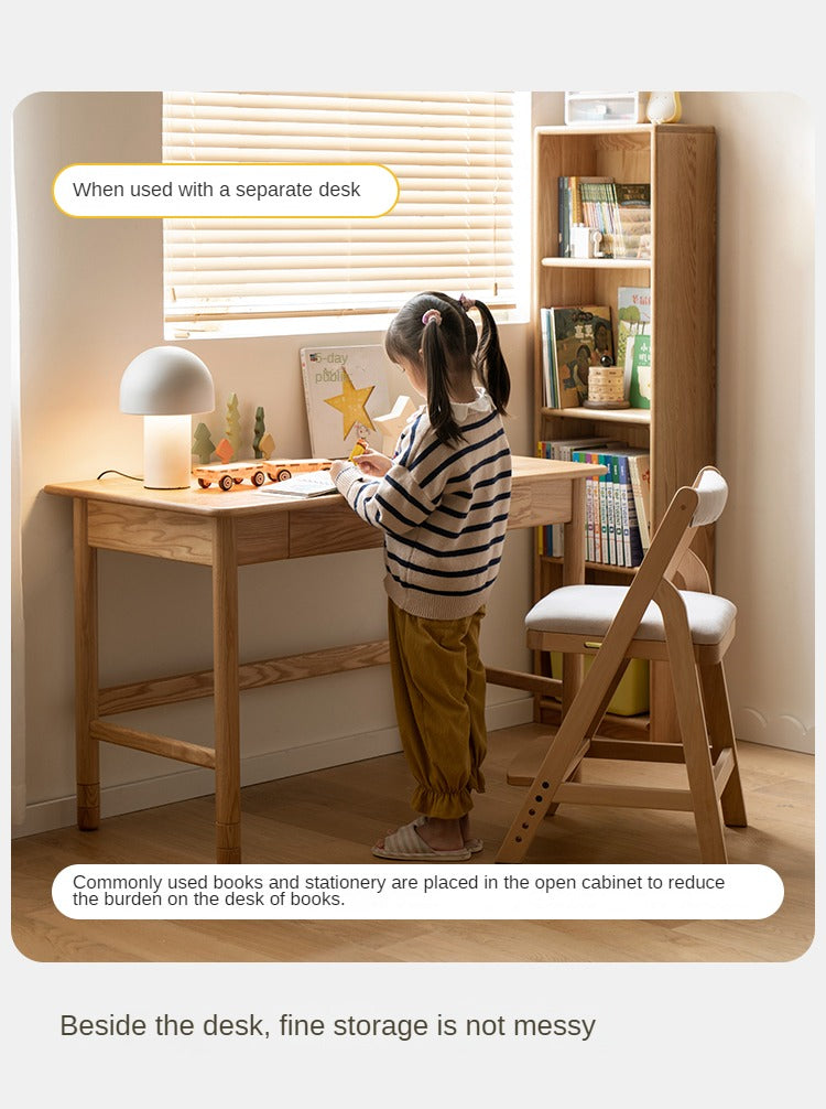 Solid Oak Wood Adjustable Height Kids Study Desk with Bookshelf - Perfect for Homework, Reading & Organizing in Bedroom or Playroom