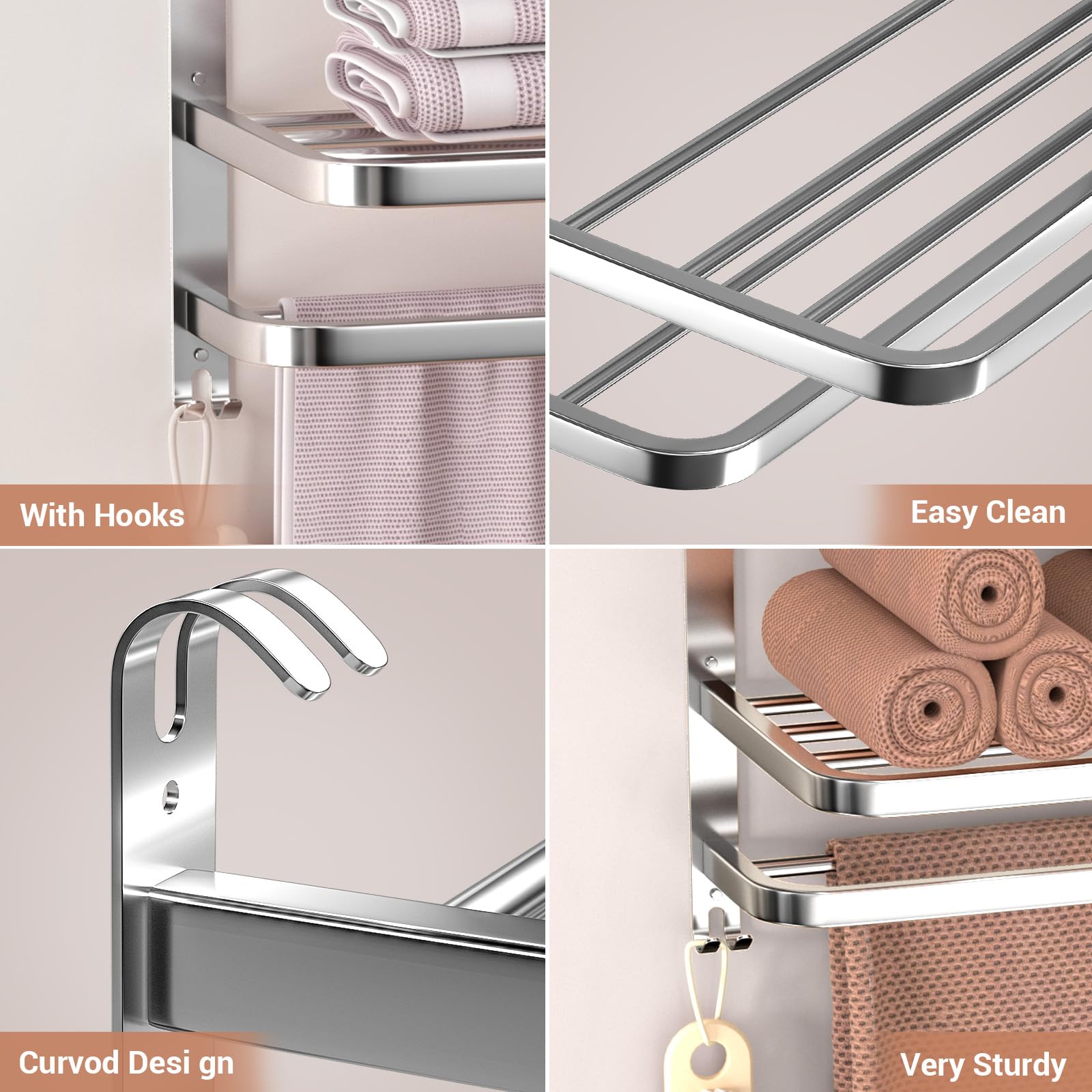 3-Tier Stainless Steel Wall-Mounted Towel Rack for Bathroom - 23 Inch Multilayer Hotel Towel Shelf with Brushed Finish - Perfect for Bathroom Organization, Spa, and Luxury Hotel Decor