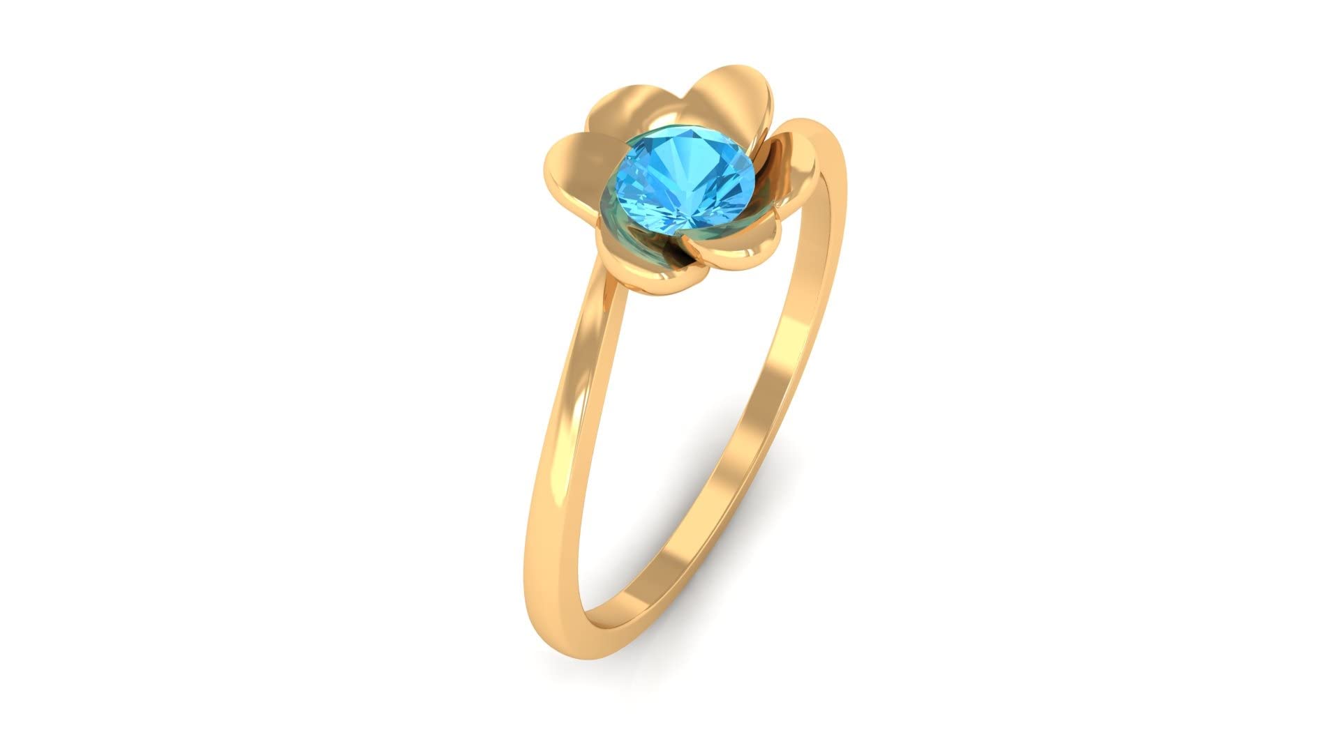 1/4 CT Swiss Blue Topaz Ring for Women - 14K Solid Gold Minimalist Floral Bypass Ring | Elegant Jewelry for Weddings, Anniversaries & Special Occasions