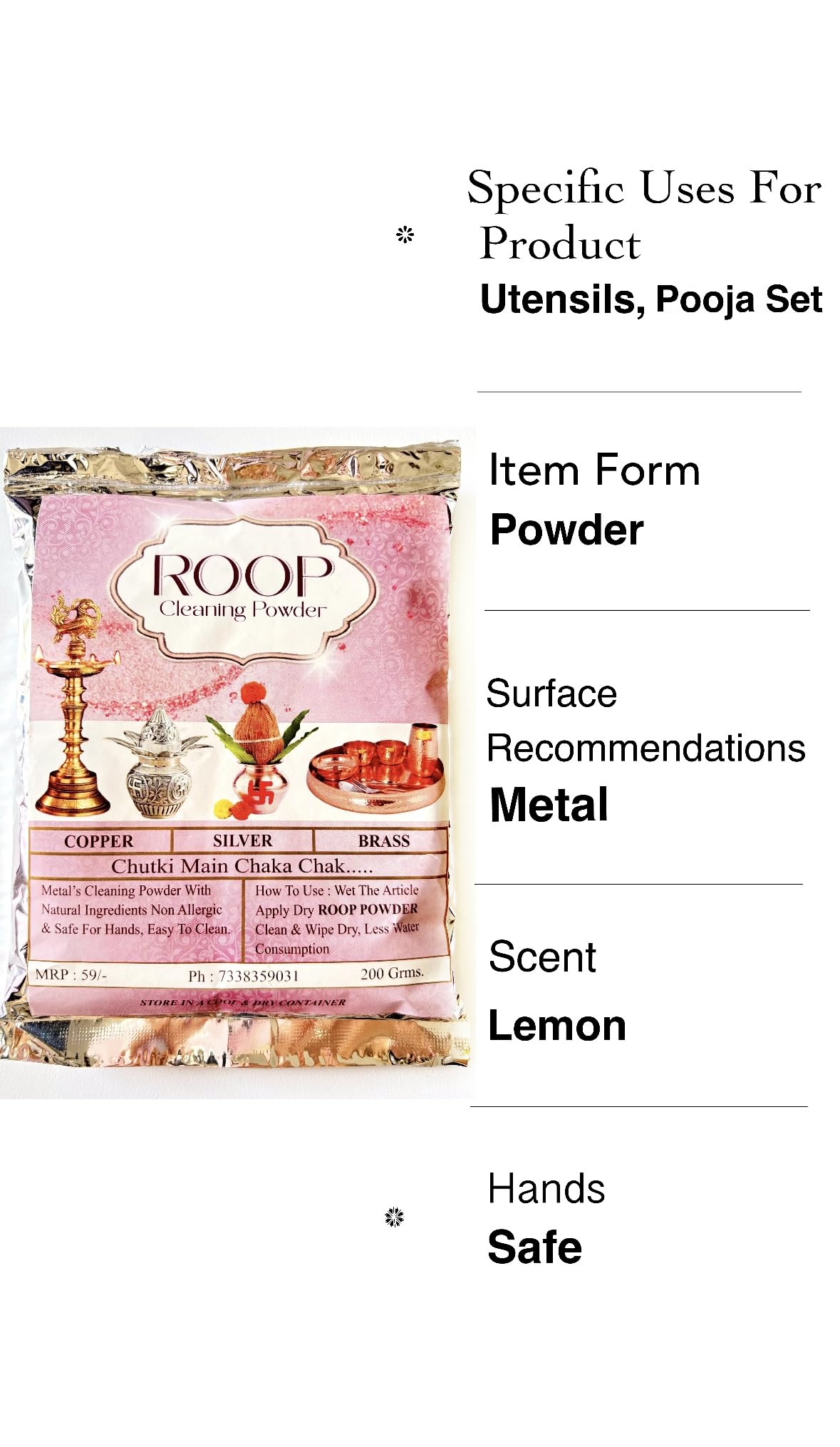 Natural Metal Cleaner Powder for Copper, Silver & Brass - 200g | Safe & Effective Tarnish Remover for Jewelry, Coins & Antiques | Perfect for Home & Professional Use