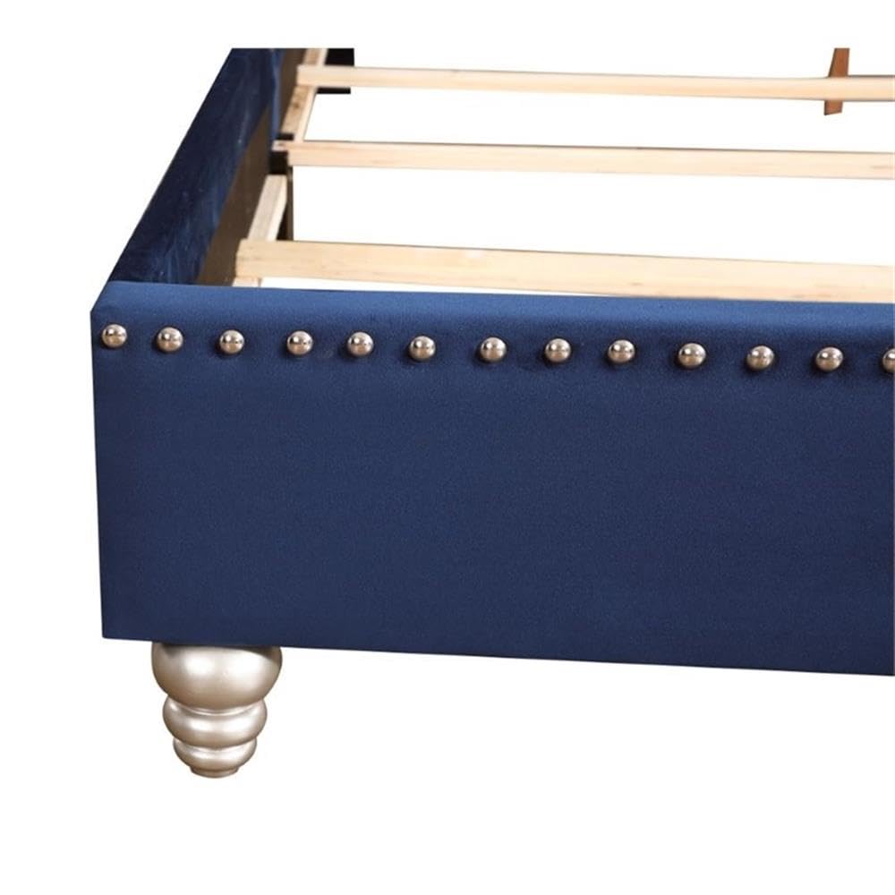 Glory Furniture Maxx Velvet Upholstered Full Size Bed Frame in Navy Blue - Luxurious Bedroom Furniture for Master Bedroom or Guest Room