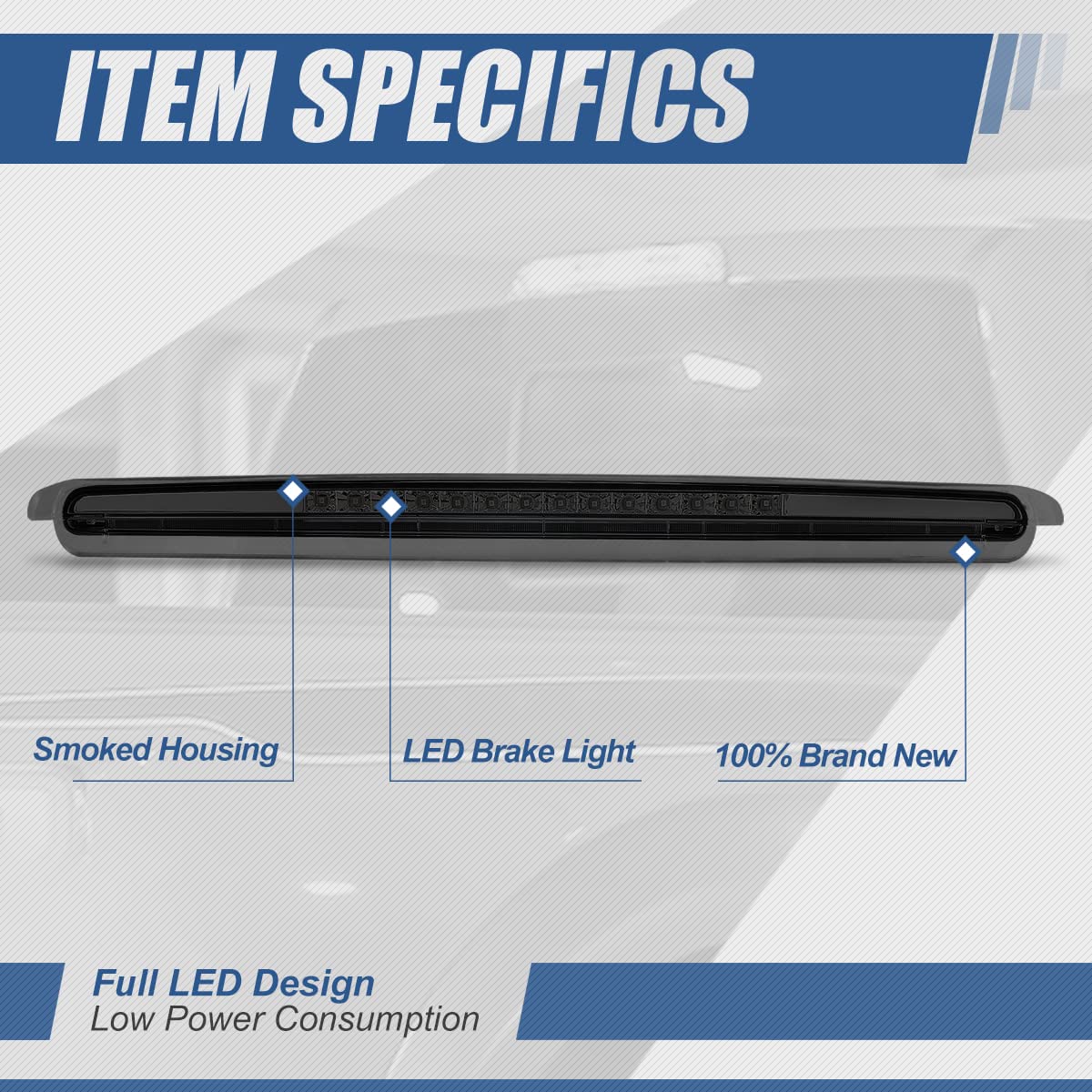 Auto Dynasty Smoked Housing Full LED 3rd Brake Light Stop Lamp for 2005-2010 Scion tC AT10 | High Visibility Safety Lighting | Perfect for Night Driving & Car Modifications