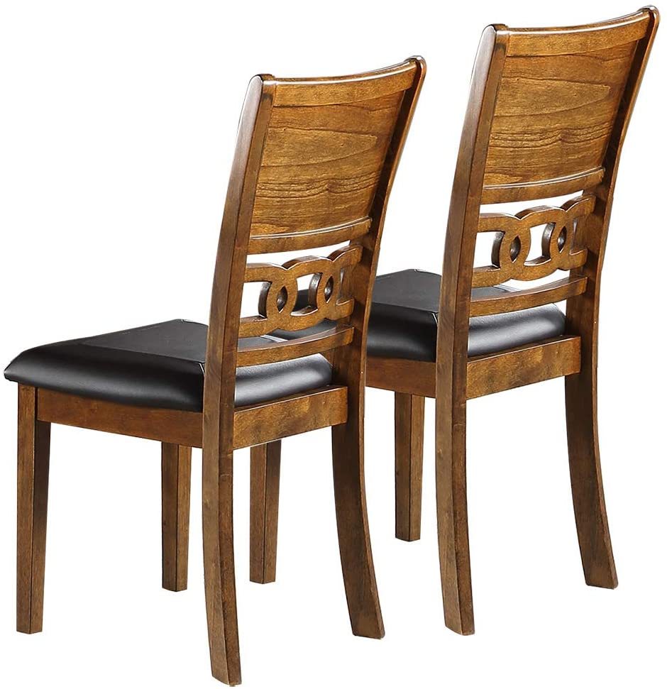 Walnut Finish Dining Room Chairs Set of 2 - Padded Cushion Seats with Unique Back Design - Perfect for Kitchen, Breakfast Nook & Formal Dining Rooms