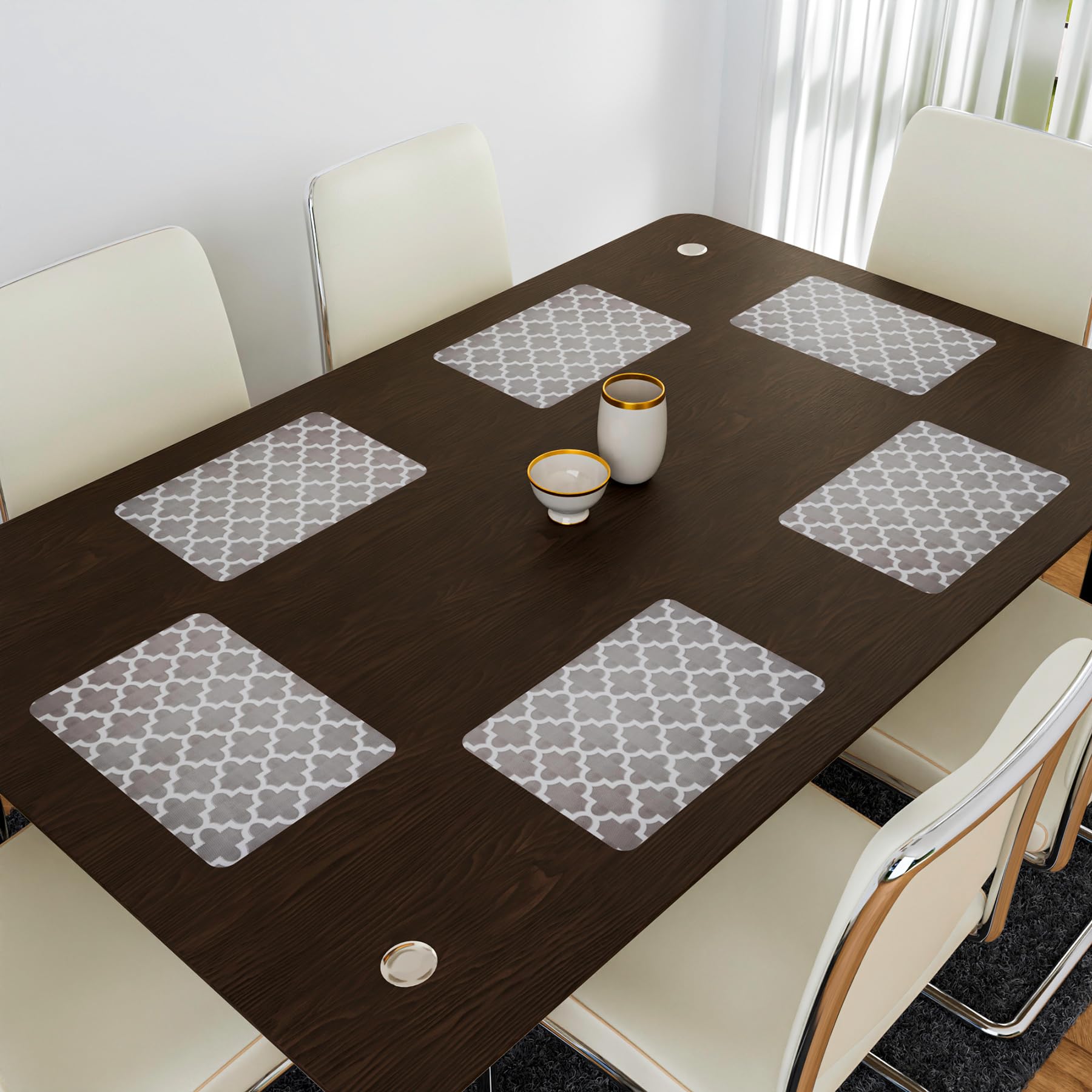 Premium Non-Slip Hexagon Placemats Set of 6 - Gray Modern Dining Table Mats for Kitchen & Dining Room, Heat Resistant Home Decor Placemats for Everyday Use & Dinner Parties