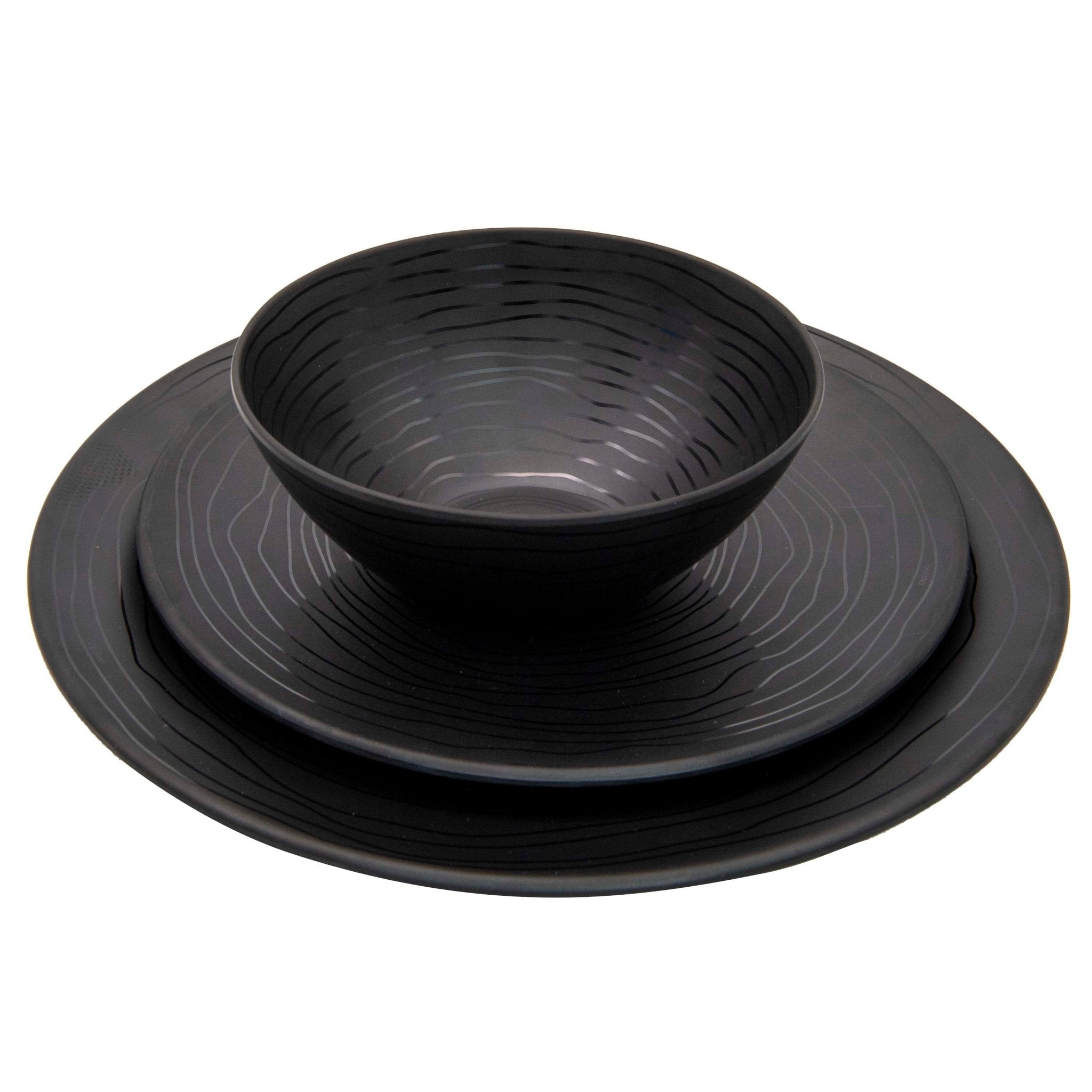 12-Piece Organic Black Melamine Plate & Bowl Set - Durable Dinnerware for Outdoor Picnics, Camping & Everyday Use