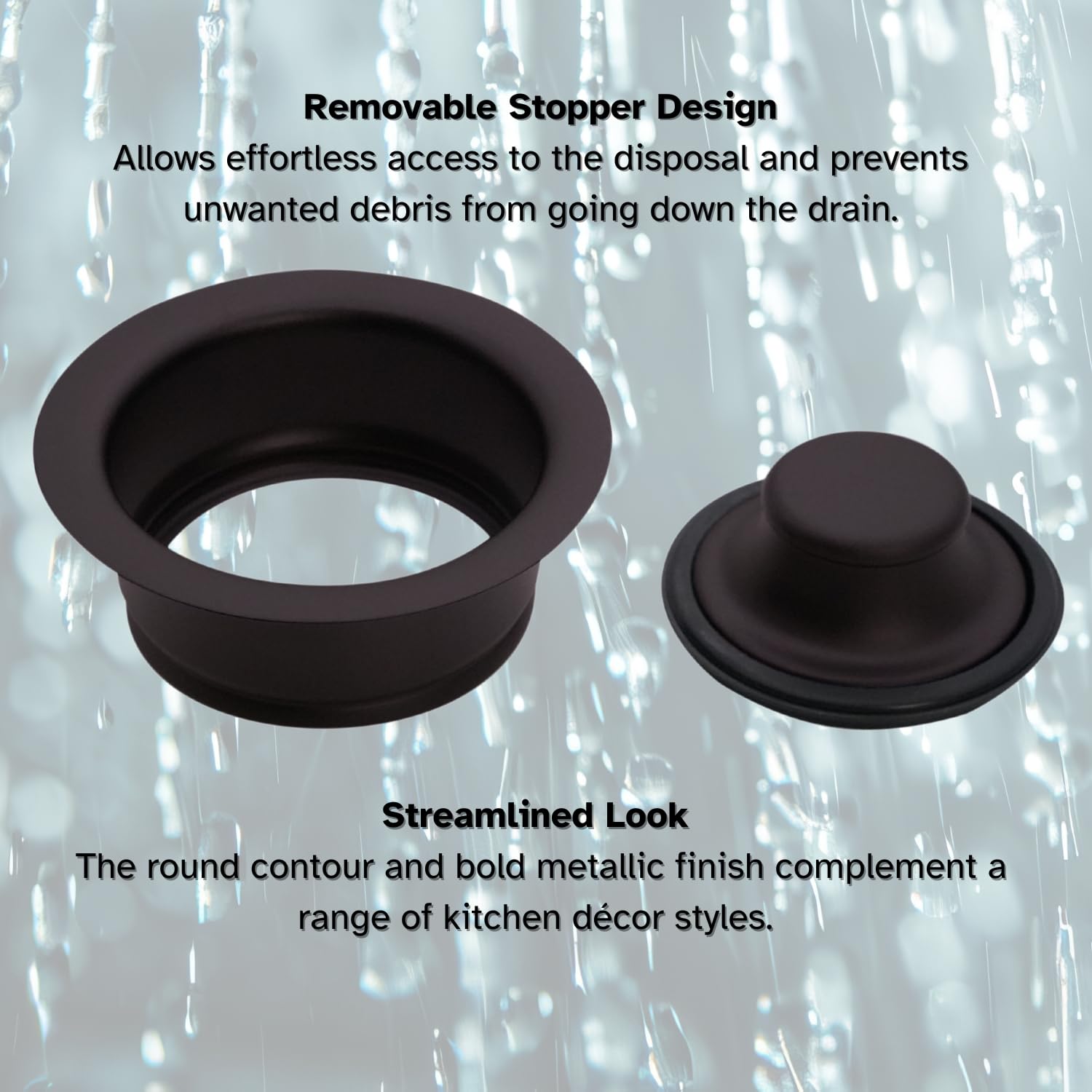 Westbrass D2089-12 3-Bolt Mount Waste Disposal Flange & Stopper - Oil Rubbed Bronze Finish - 1 Pack - Perfect for Kitchen Sink, Bathroom Vanity & Utility Drain Installation