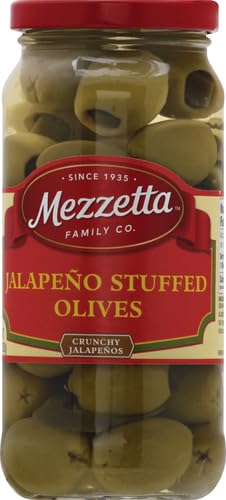 Mezzetta Stuffed Olives with Jalapeno - 10oz Jar | Premium Spanish Olives for Charcuterie Boards, Cocktails & Mediterranean Recipes