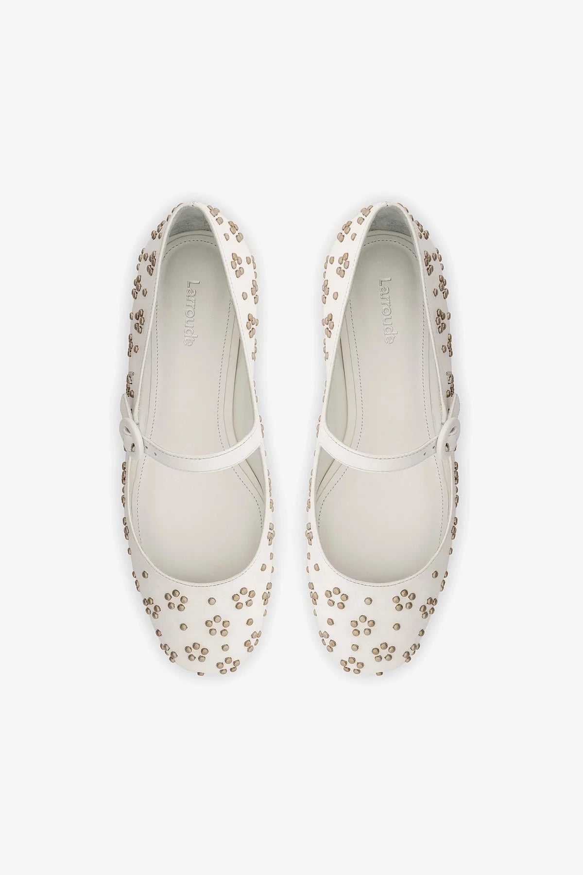 Blair Women's White Leather Ballet Flats with Metallic Studs - Comfortable & Stylish Shoes for Work, Casual Wear & Dance
