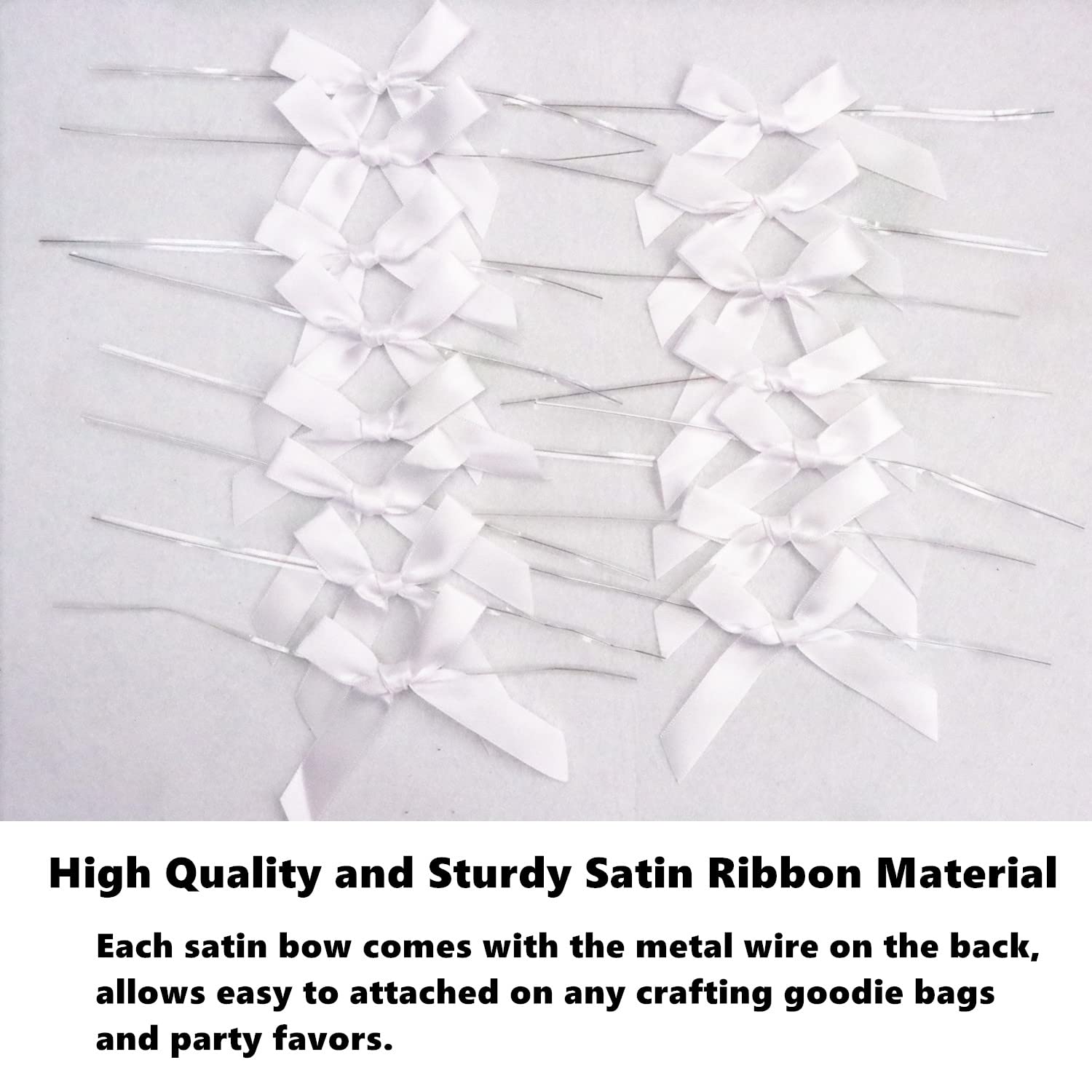 50 Pieces White Satin Bow Twist Ties for Gift Wrapping, Cake Pops, Treat Bags & Party Decorations - Pre-Tied Ribbon Bows for Easy DIY Crafts and Elegant Packaging