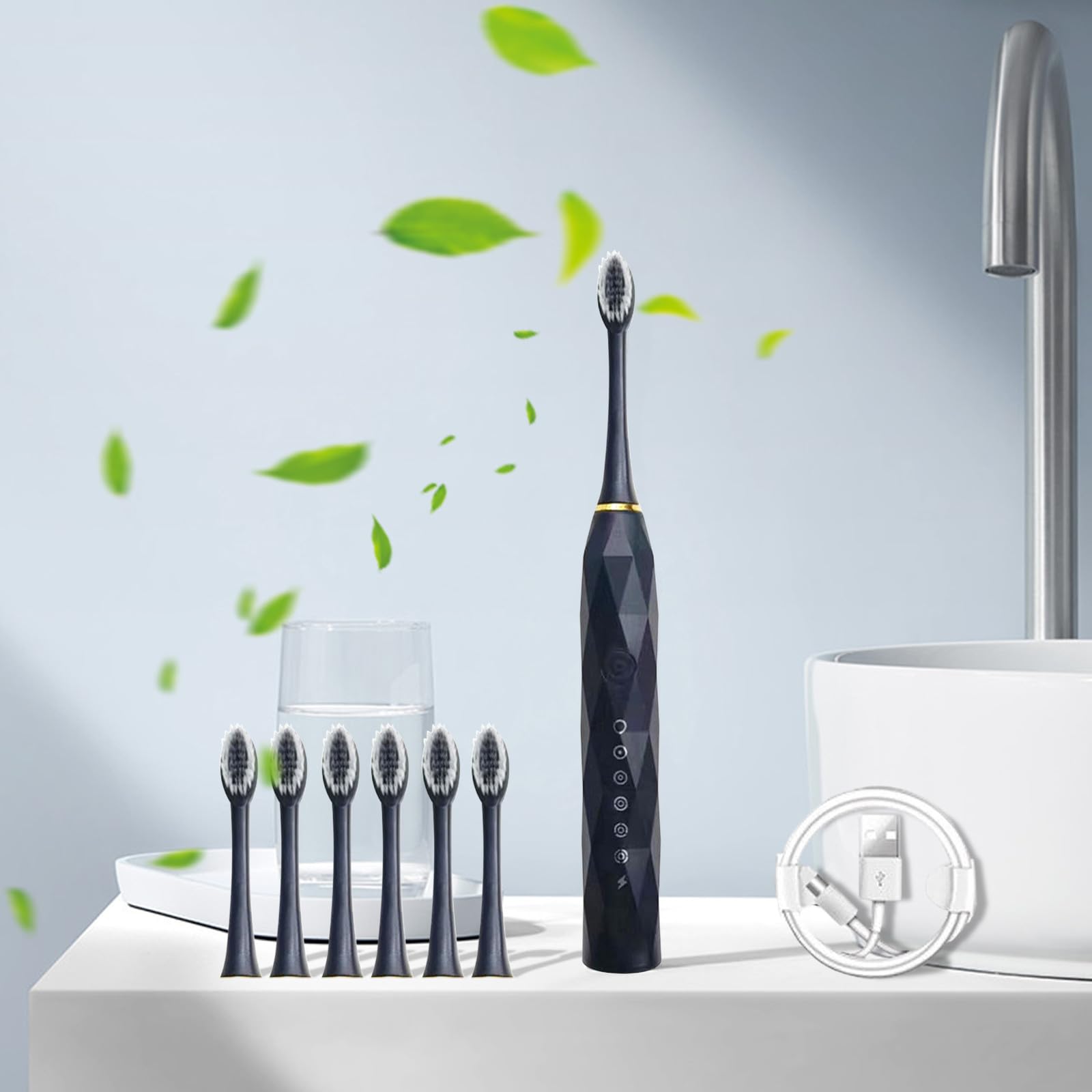 Rechargeable Electric Toothbrush for Adults & Kids - 6 Speed Modes with Soft Bristles, Smart Automatic Toothbrush with 5 Frequency Settings (Black) - Perfect for Family Oral Care & Travel Use
