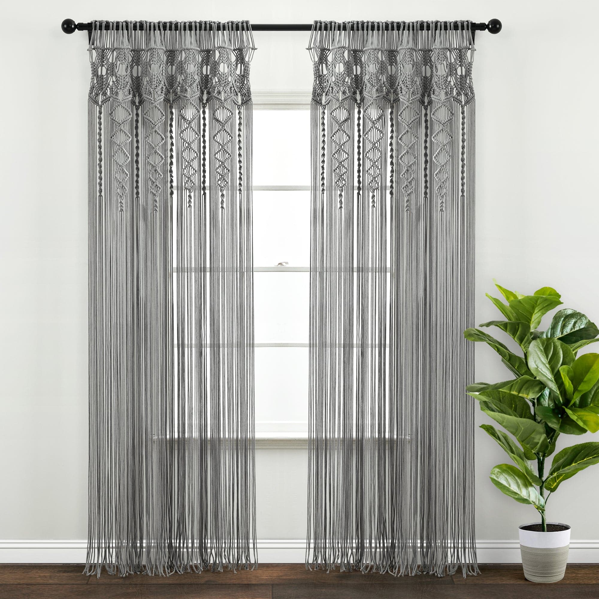 Boho Macrame Textured Cotton Window Curtains for Living Room, Bedroom - Handmade Natural Beige Drapes with Tassels | Perfect for Home Decor, Nursery, and Bohemian Style Windows