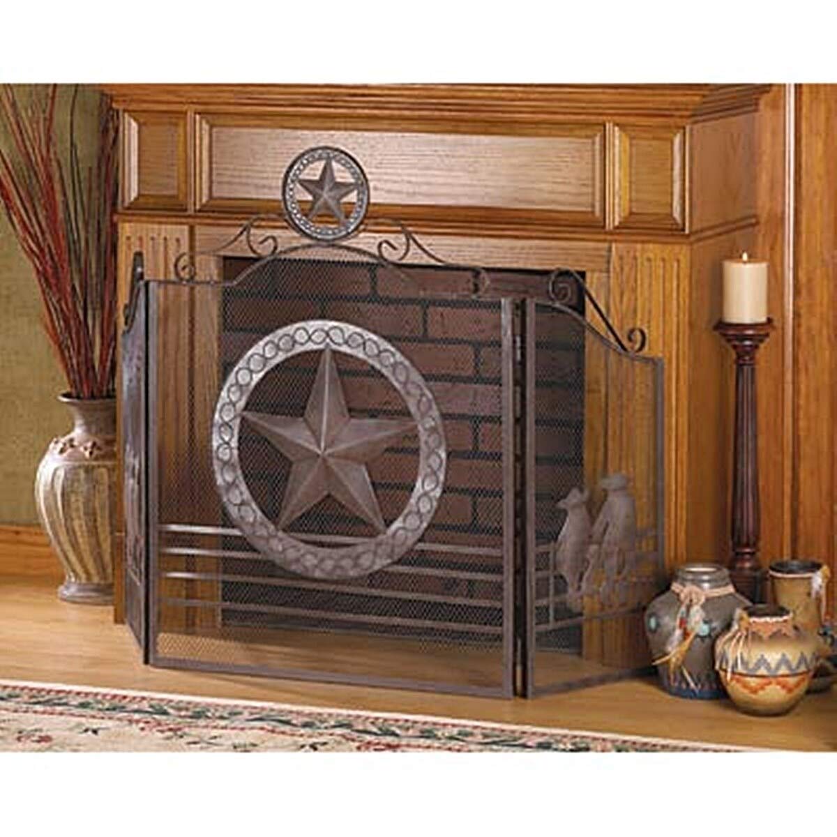 Texas Style Wrought Iron Fireplace Screen - Heavy Duty Spark Guard for Indoor & Outdoor Fire Pits, Wood Burning Stoves - Rust-Resistant Decorative Hearth Protection (Perfect for Living Rooms, Patios & Cabins)