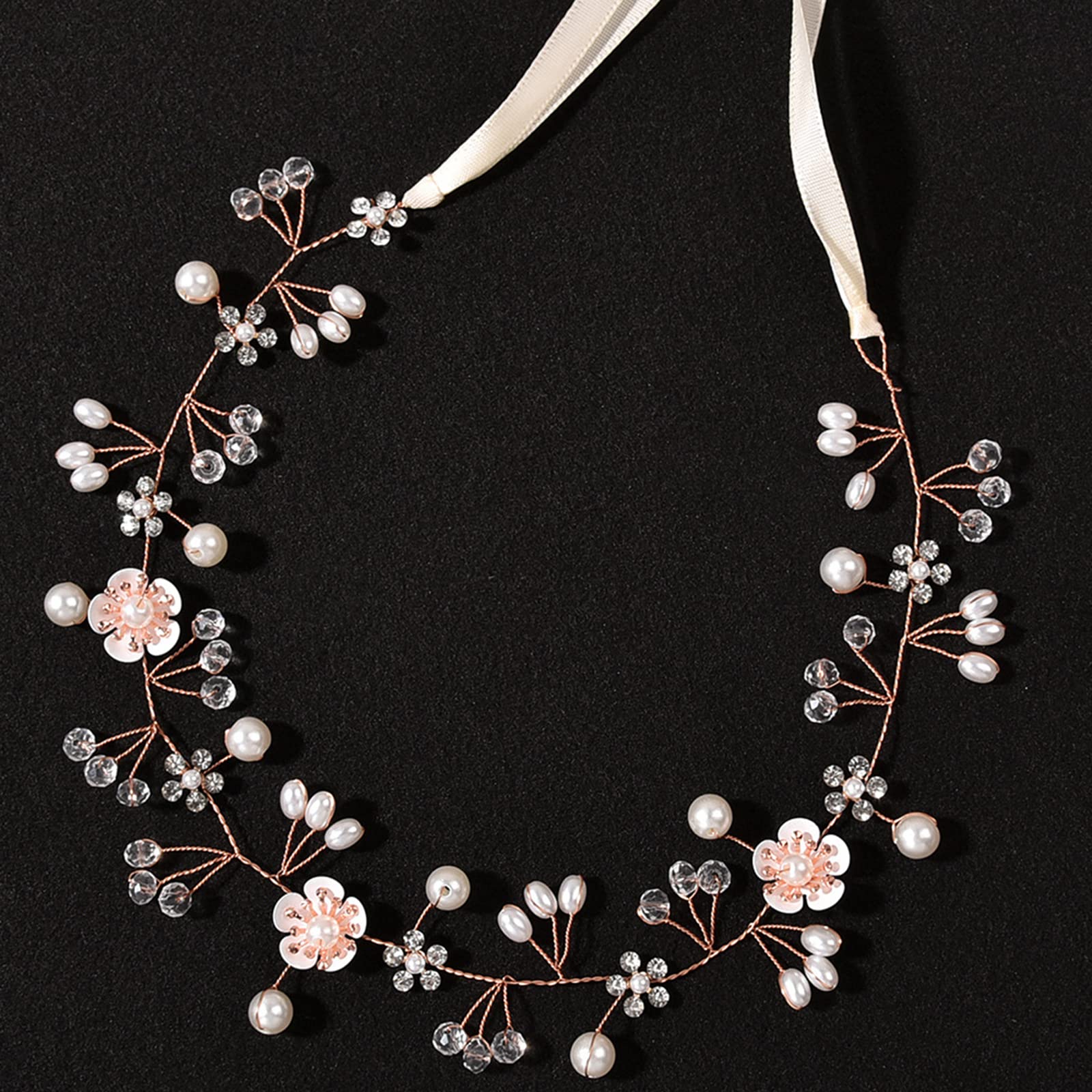 Princess Flower Girl Hair Accessory - Rose Gold Pearl Headband for Kids, Bridal Wedding & Women | Perfect for Flower Girls, Bridesmaids, and Special Occasions