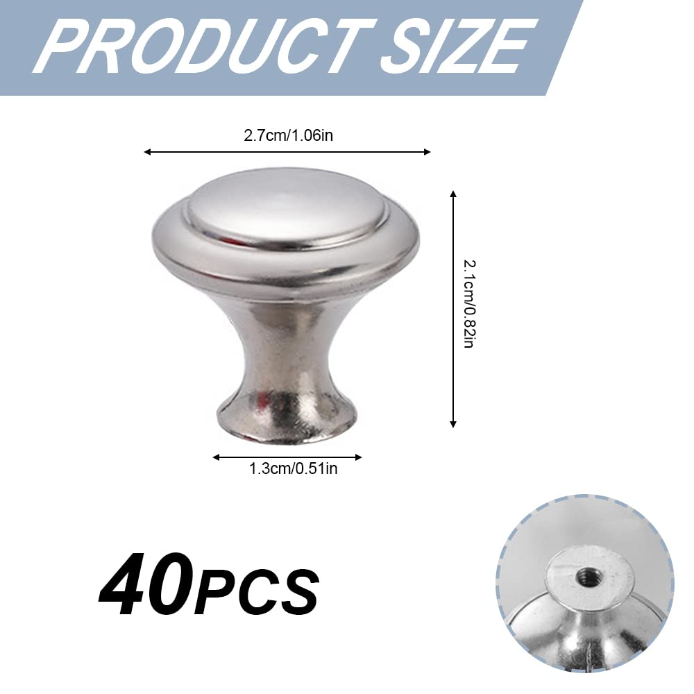 40 Pieces Silver Kitchen Cabinet Knobs - Round Mushroom Drawer Pulls with Screws for Cupboards & Cabinets | Durable Cabinet Handles for Modern Kitchen, Bathroom & Office Furniture Upgrade