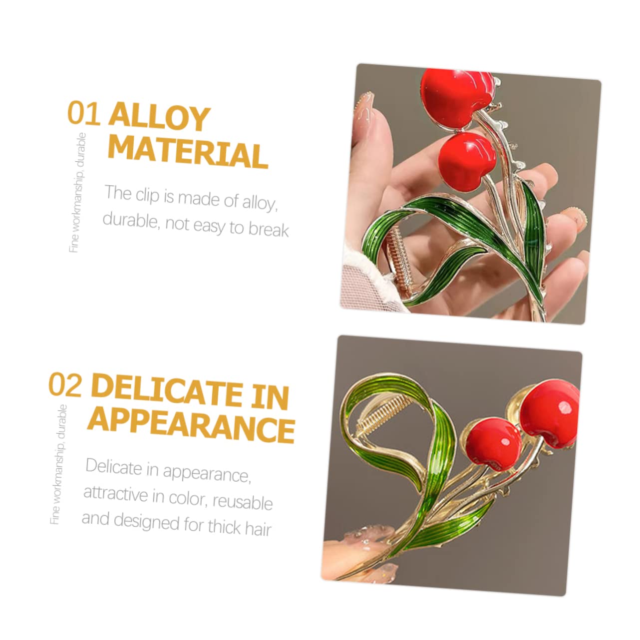 BIUDECO 2pcs Floral Leaf Hair Clips - Alloy Grip Hair Barrettes for Thick Hair, Cherry Blossom Hair Claws for Women & Girls (Perfect for Weddings, Parties & Daily Styling)
