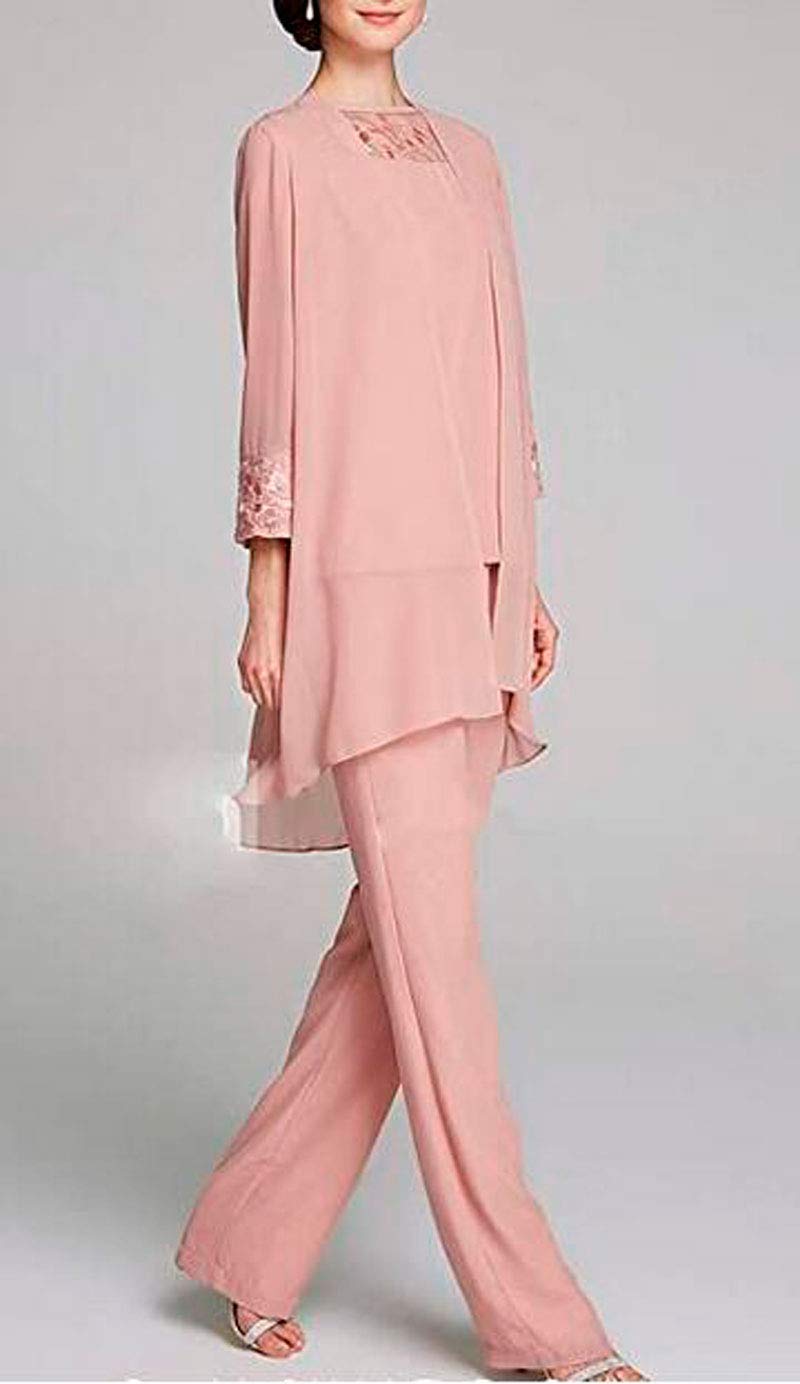 3-Piece Chiffon Mother of the Bride Pantsuit with Elegant Embroidery - Floor-Length Formal Wedding Outfit for Women | Perfect for Weddings, Receptions & Special Occasions