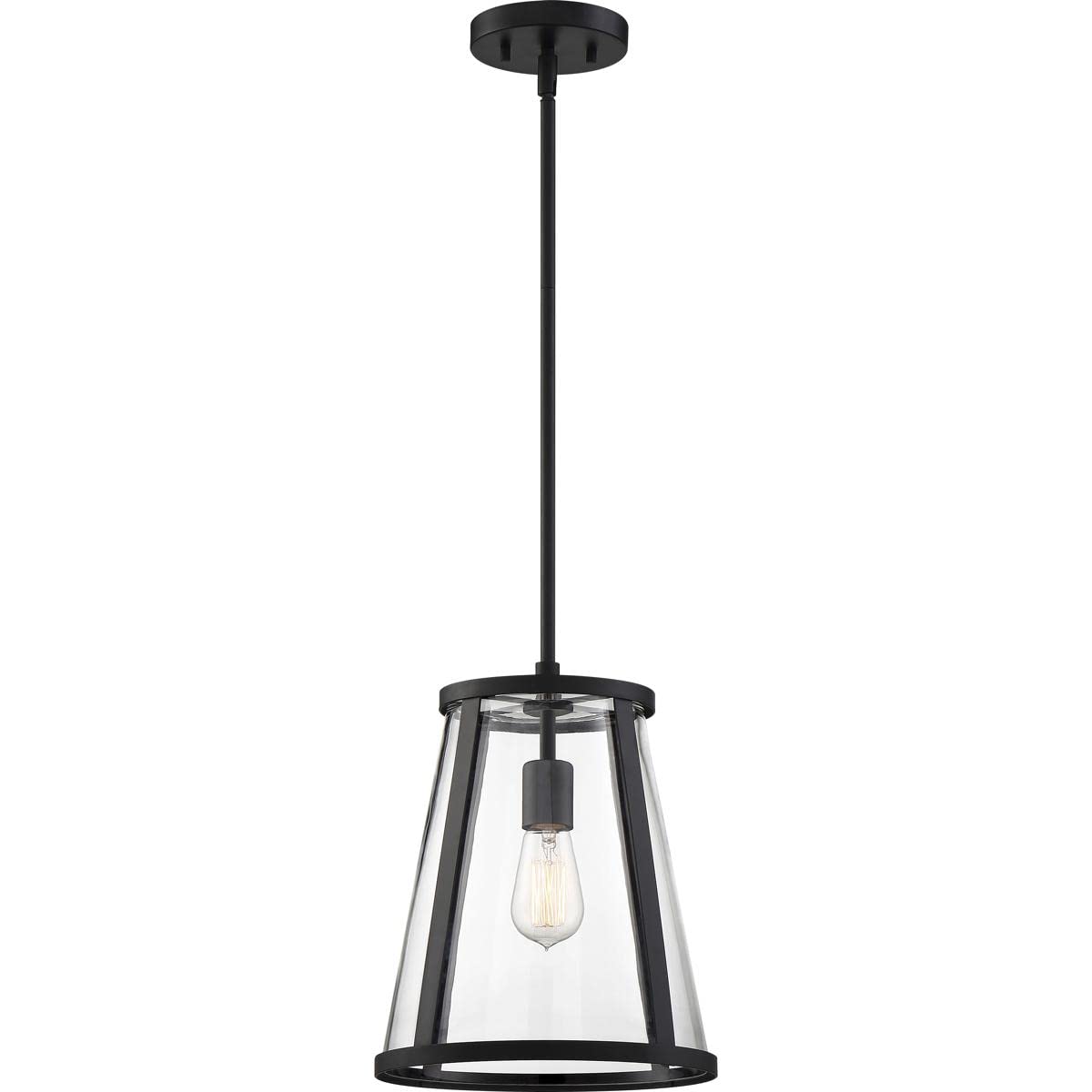 NUVO 60/6699 Bruge 1-Light Matte Black Pendant Light with Clear Glass Shade - 100W 120V - Perfect for Kitchen Island, Dining Room, or Entryway Lighting