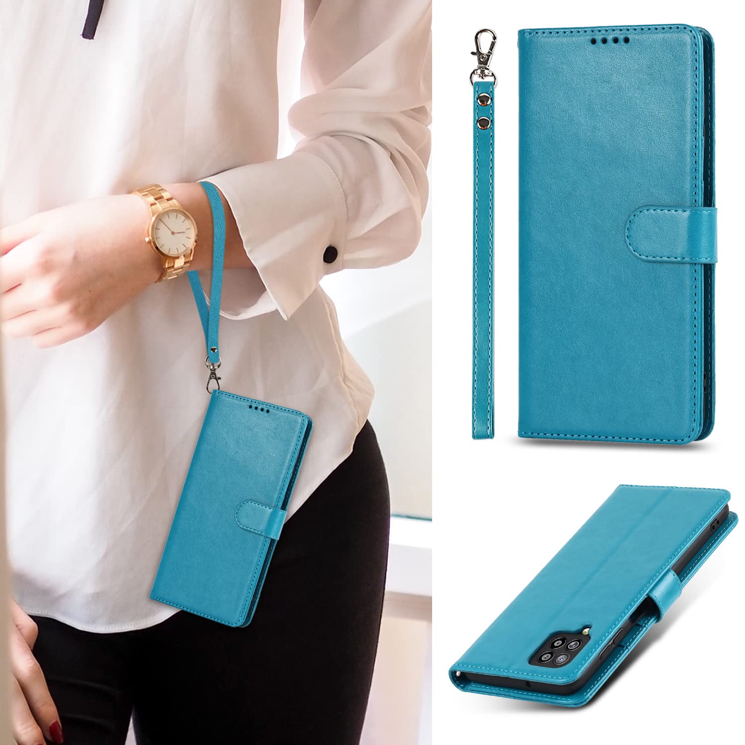Havaya Samsung Galaxy A12 Wallet Phone Case with Card Holder - Flip Cover for Women - Blue | Perfect for Everyday Use, Commuting & Travel Protection