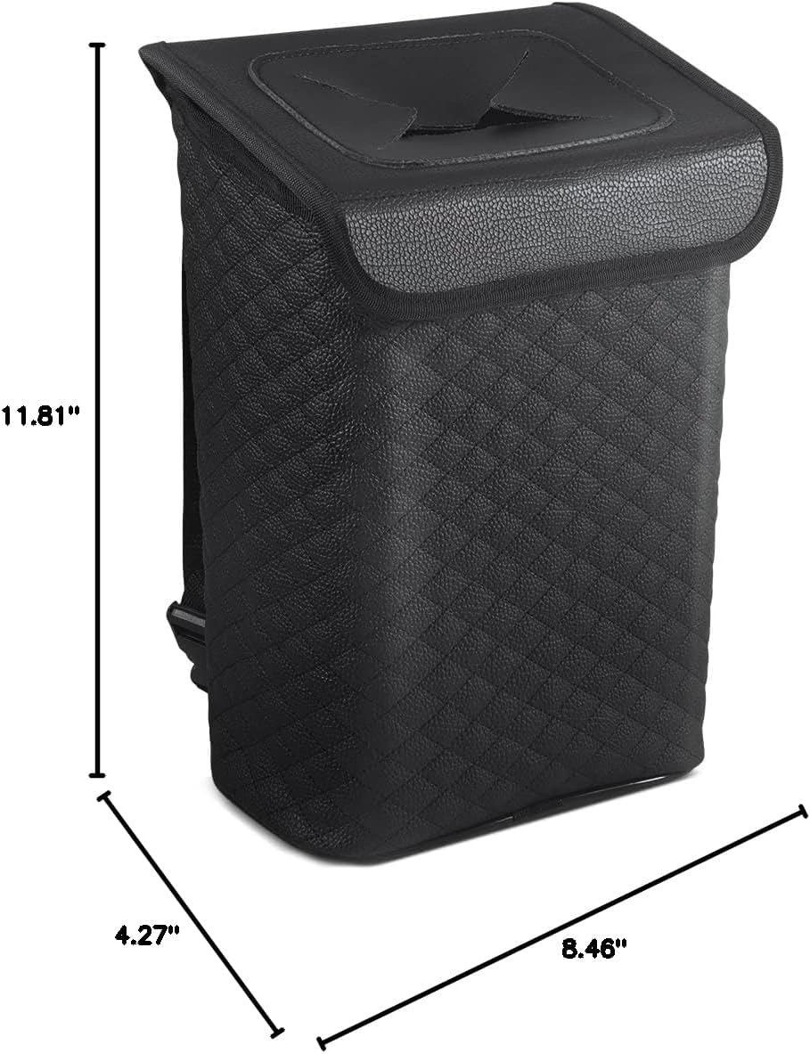 Tsumbay 2 Gallon Car Trash Can with Lid - Leakproof PU Leather Auto Garbage Bin with Removable Waterproof Liner | Hanging Vehicle Waste Container for SUV, Truck, Travel & Camping | Perfect for Road Trips, Commuting & Outdoor Adventures